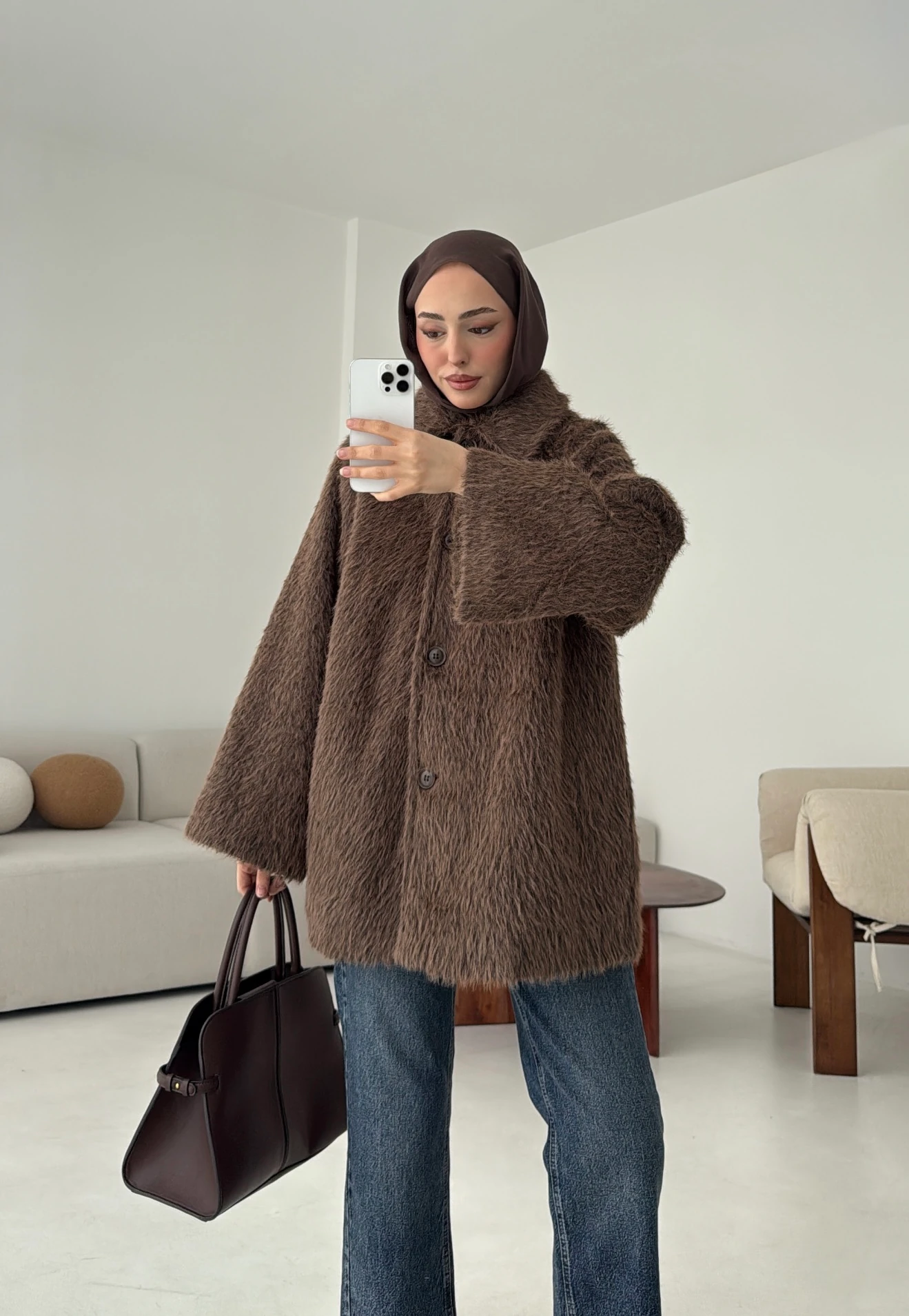 Mohair Reglan Kol Kaban Kahve