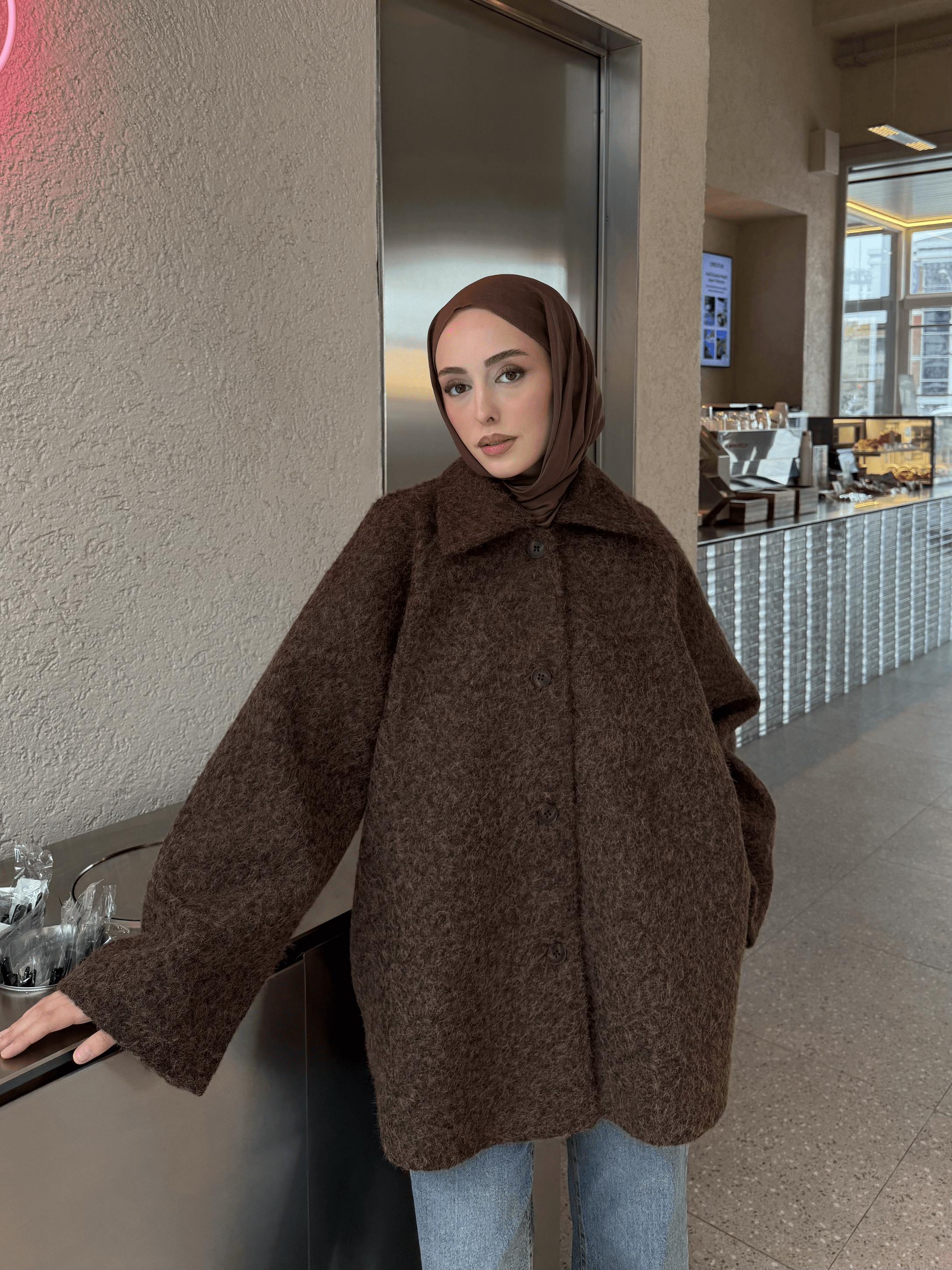 Reglan Kol Kaşe Kaban Kahve