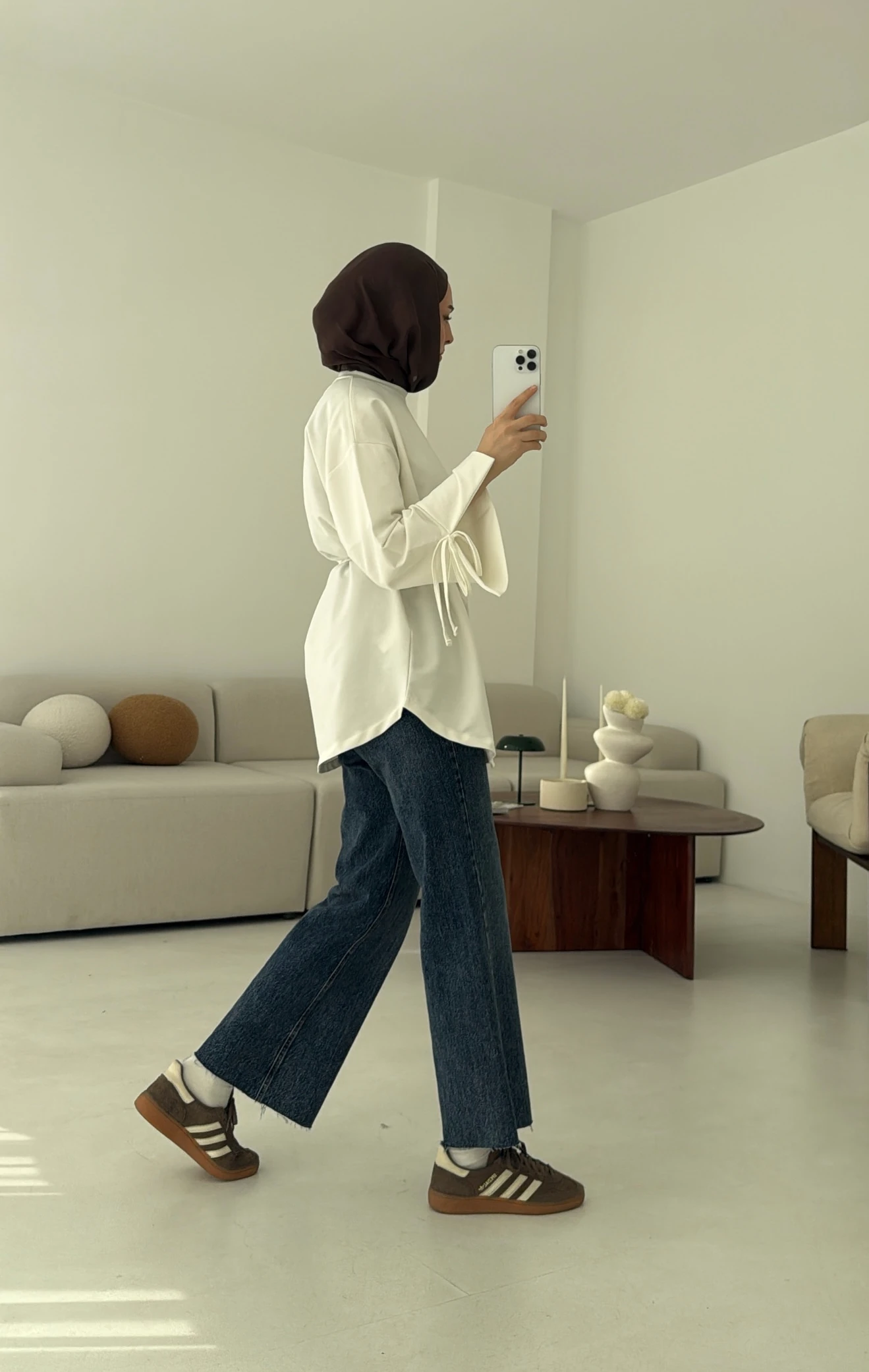 Manşeti Yırtmaçlı Sweat Ekru Antrasit