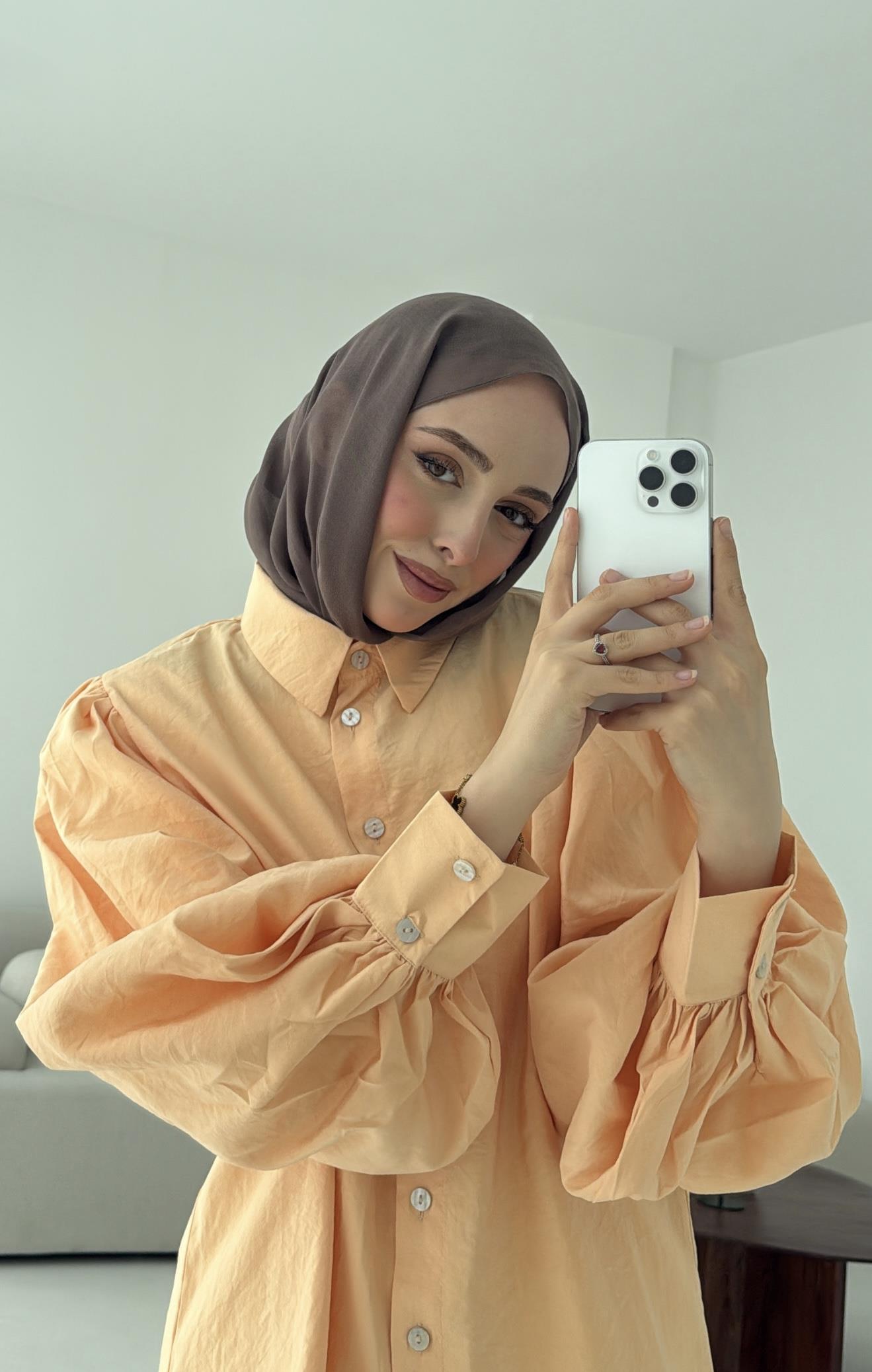 Cotton Balon Kol Gömlek Somon