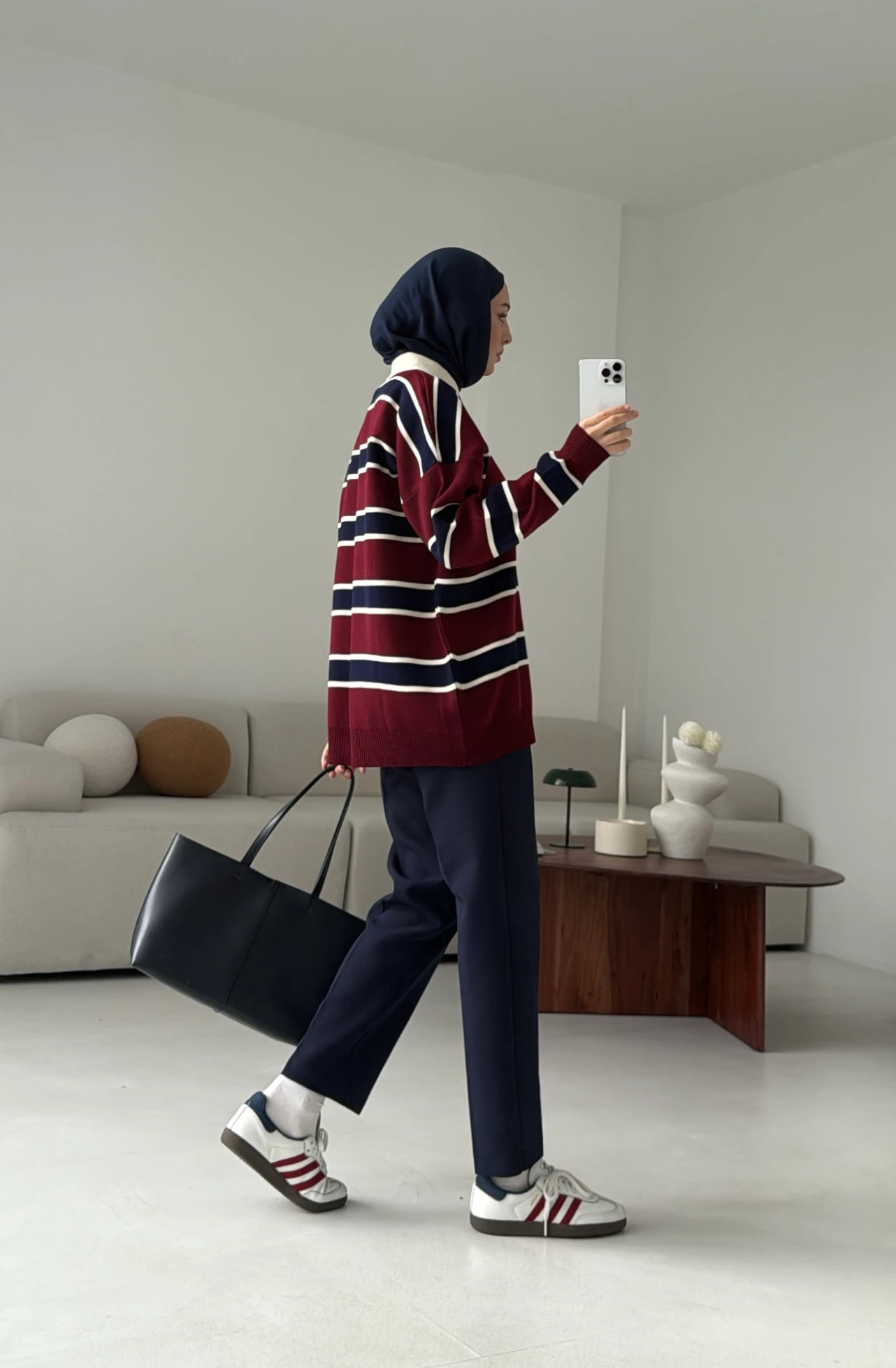 Bordo Lacivert Cizgili Triko Kazak (Ön sipariş perşembe kargoda)