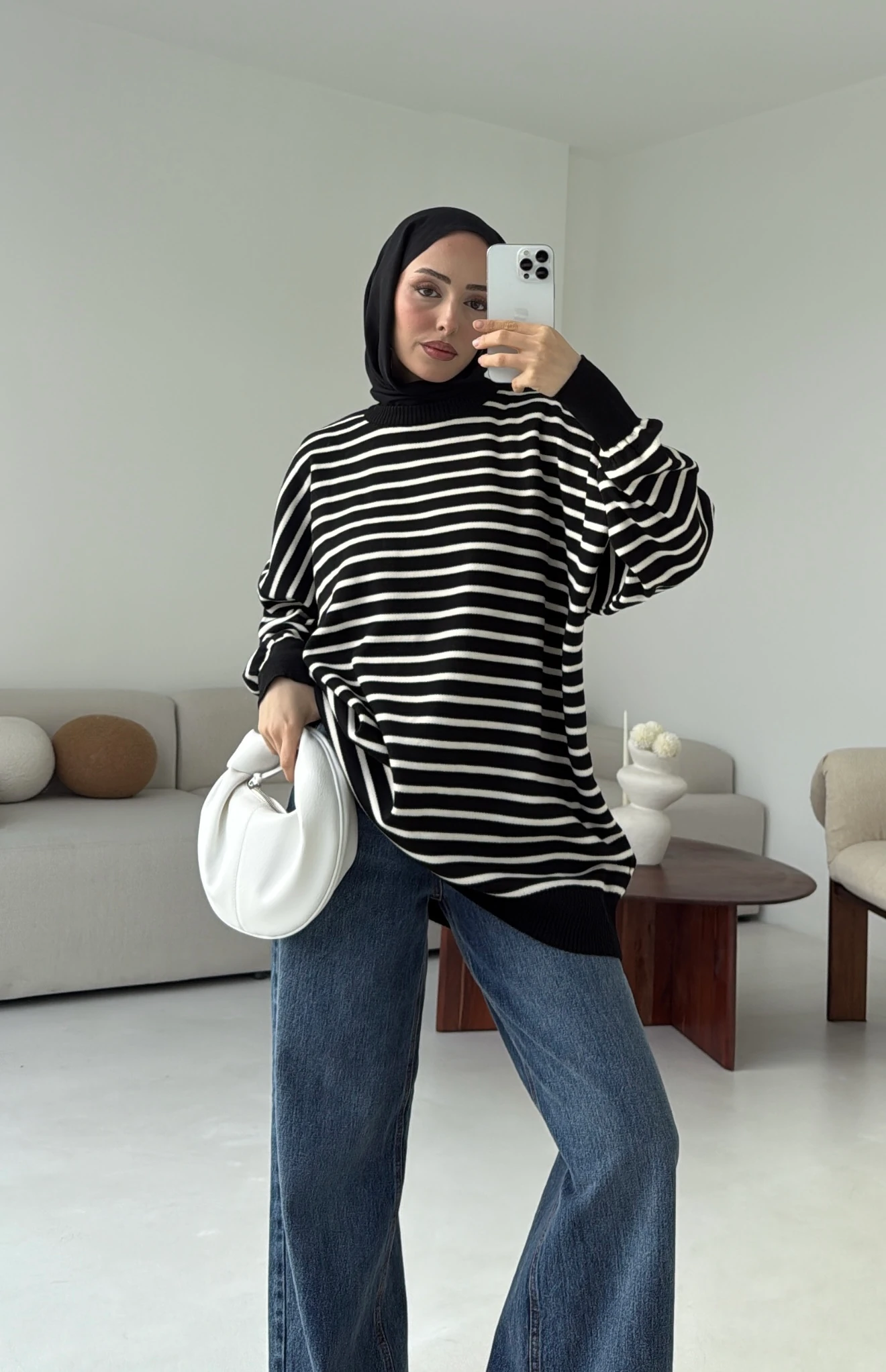 Çizgili Triko Kazak Siyah