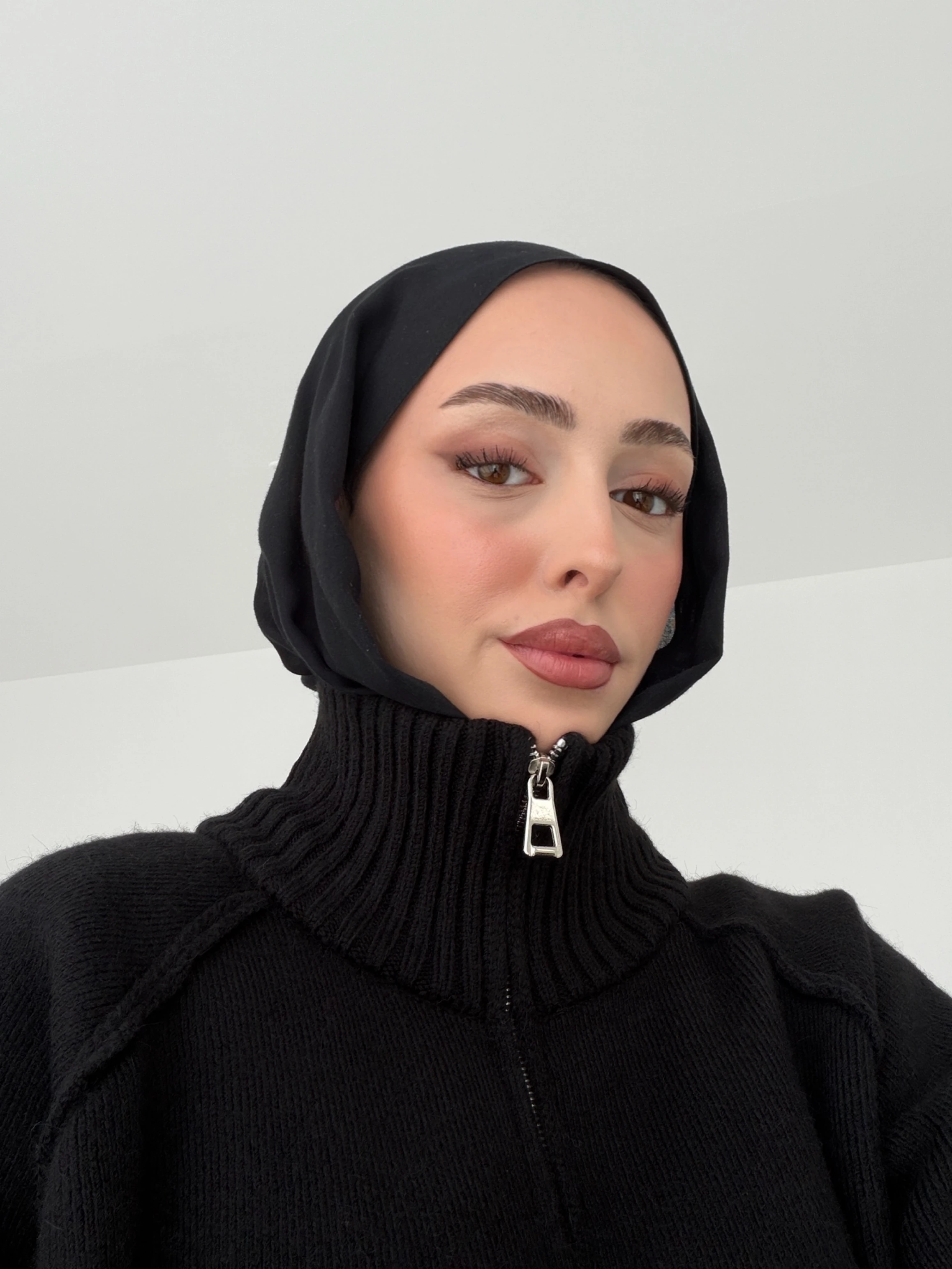 Fermuarlı Şardonlu Hırka Siyah