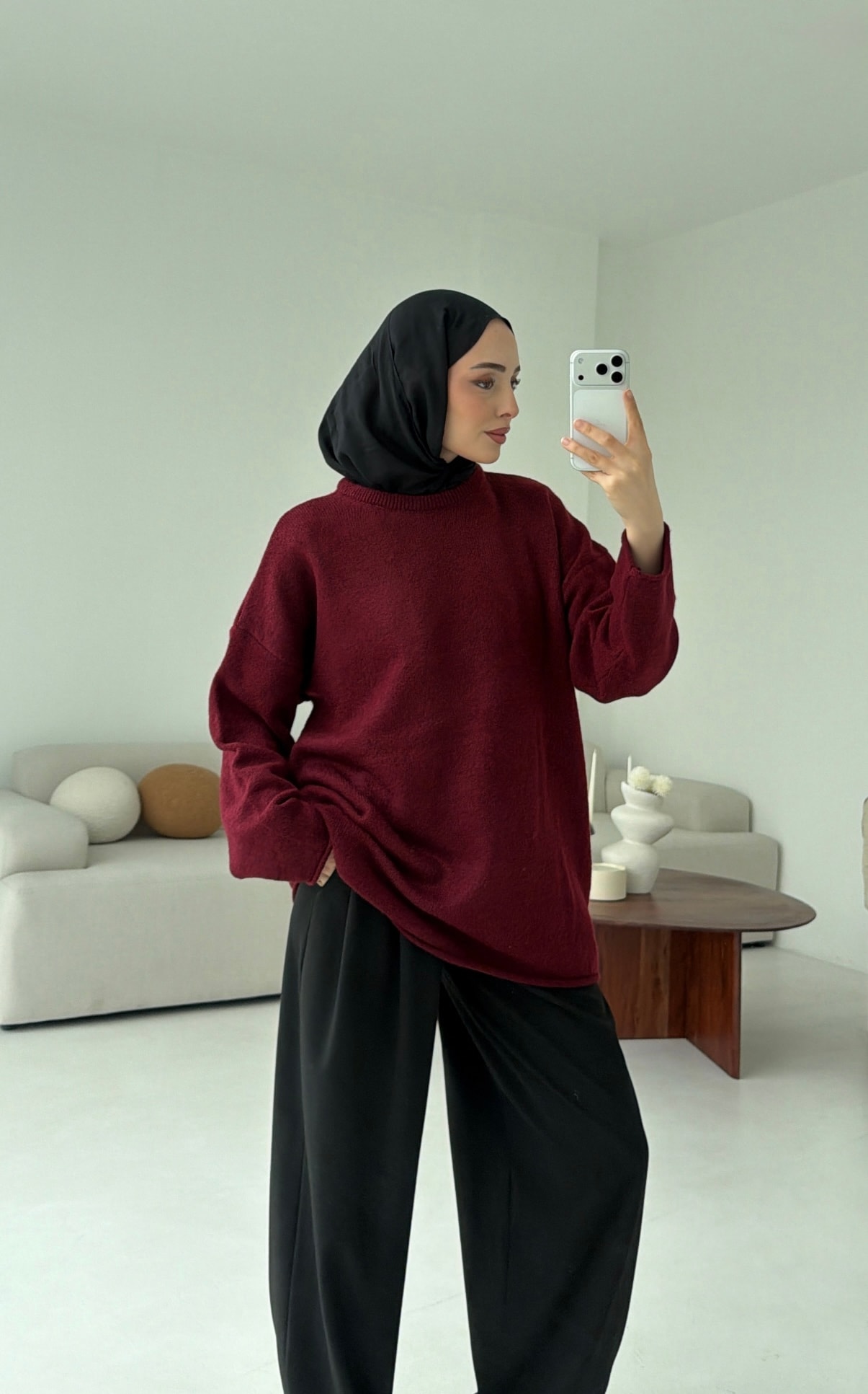 Dikişsiz Triko Kazak Bordo