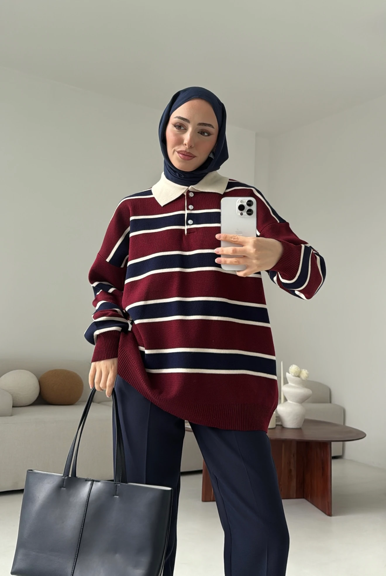 Bordo Lacivert Cizgili Triko Kazak (Ön sipariş perşembe kargoda)