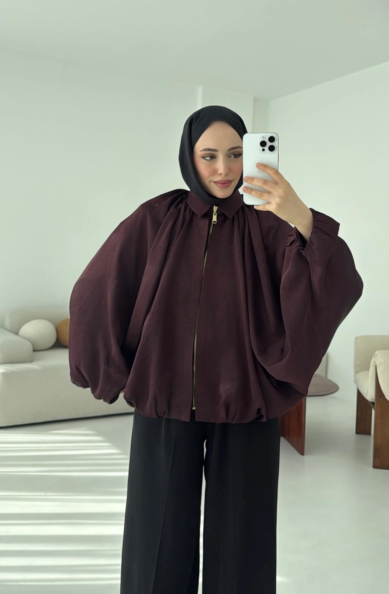 Bomber Saten Ceket Bordo