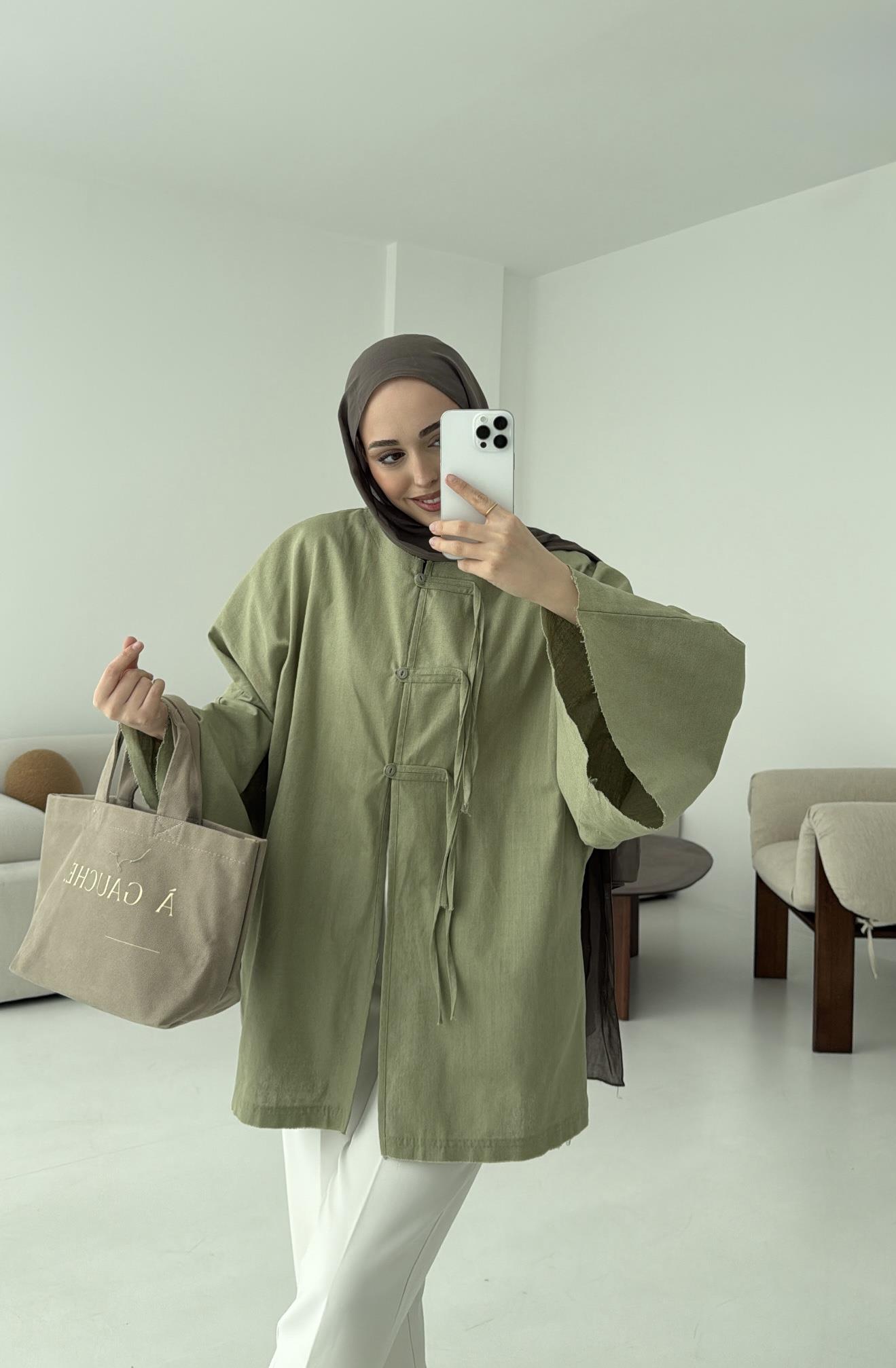 Geniş Kol Kimono Acık Yeşil
