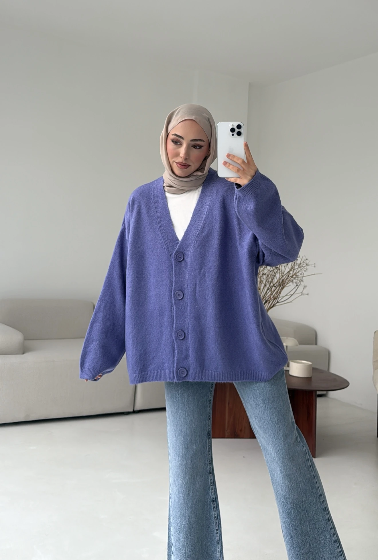 Oversize Yünlü Kazak Lila