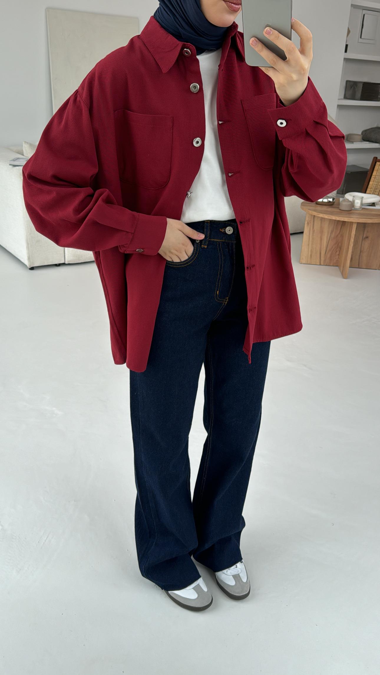 Apero Baskılı Gabardin Ceket Bordo