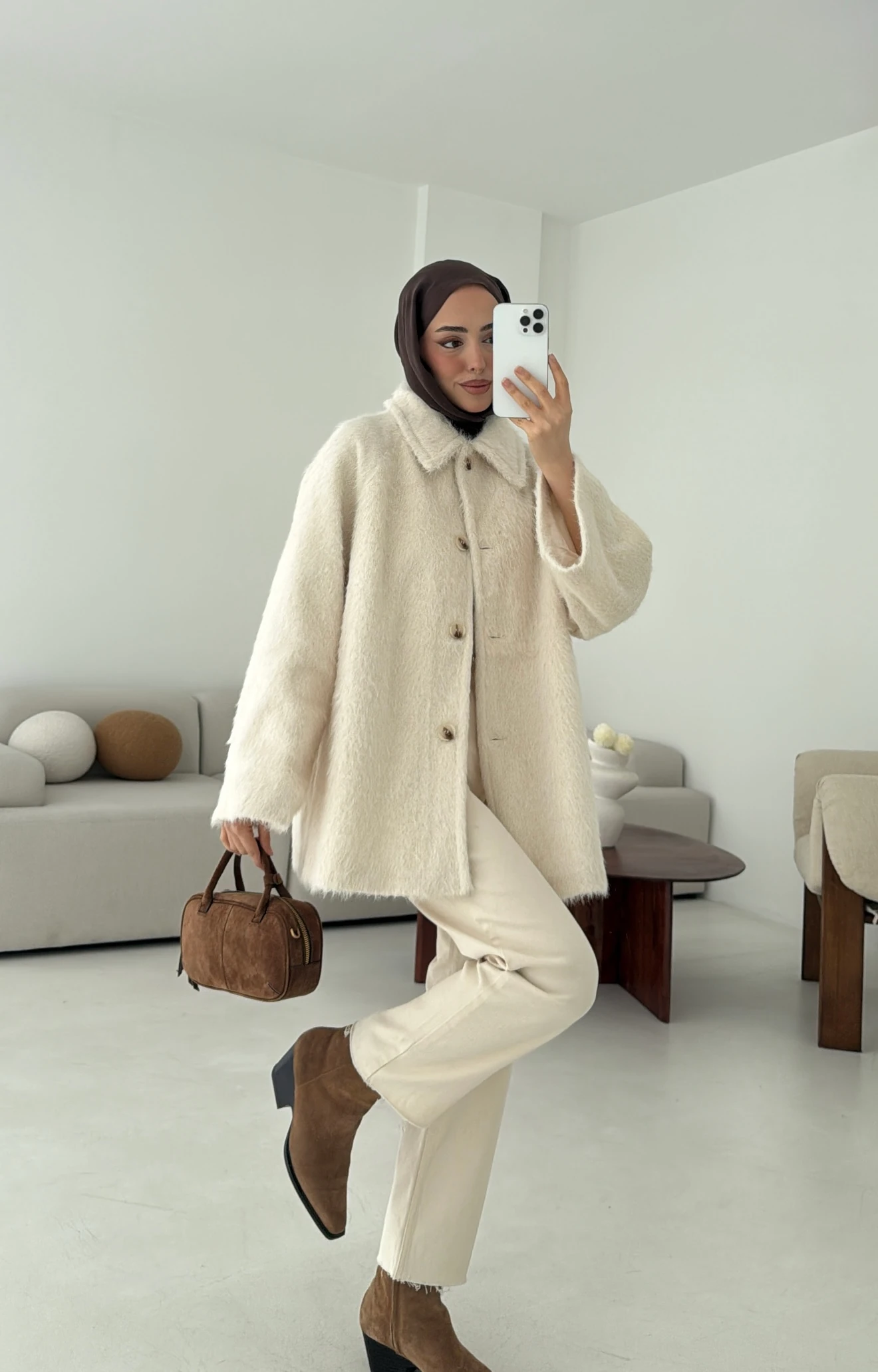 Mohair Reglan Kol Kaban Krem