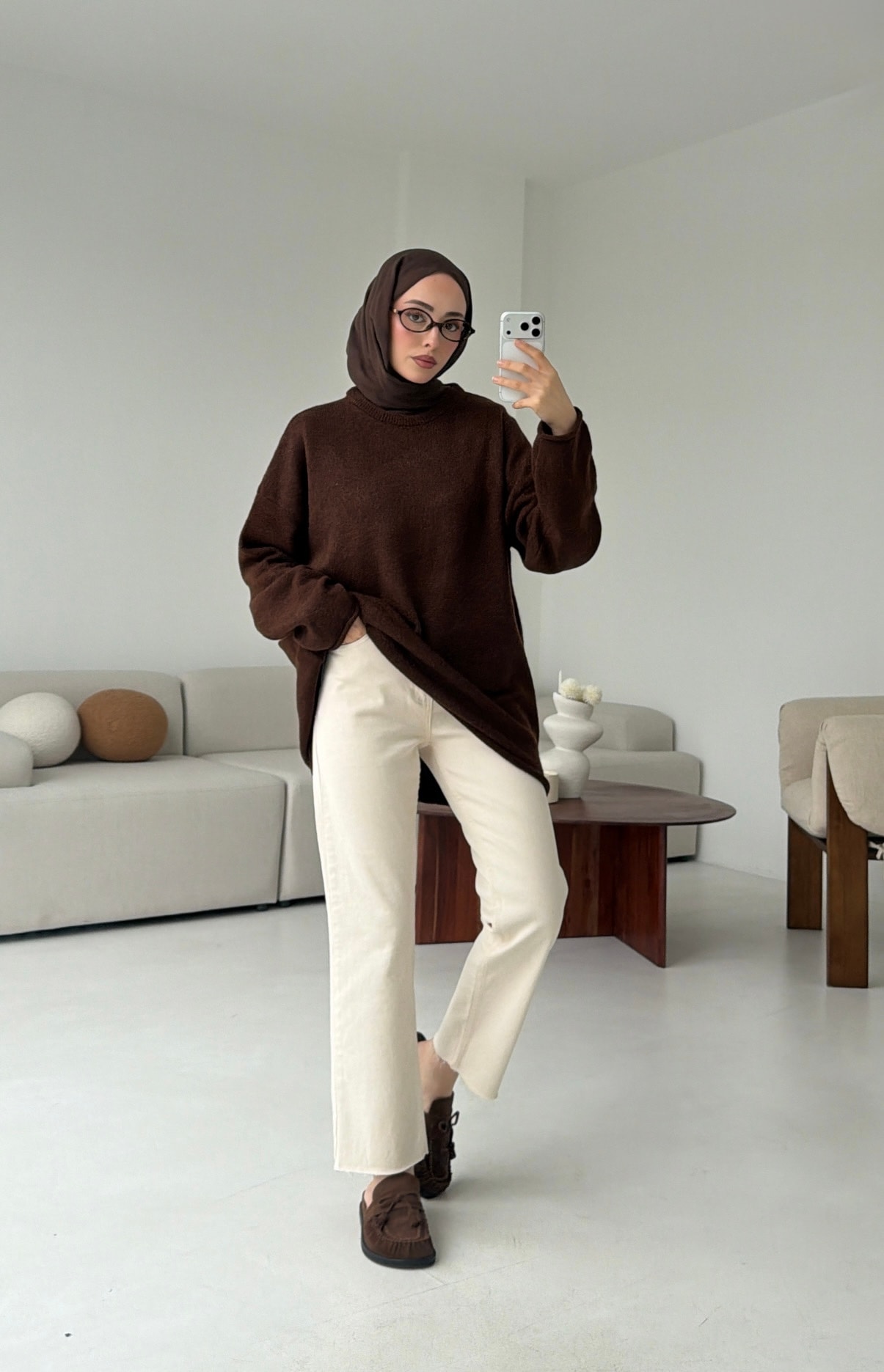 Dikişsiz Triko Kazak Kahve