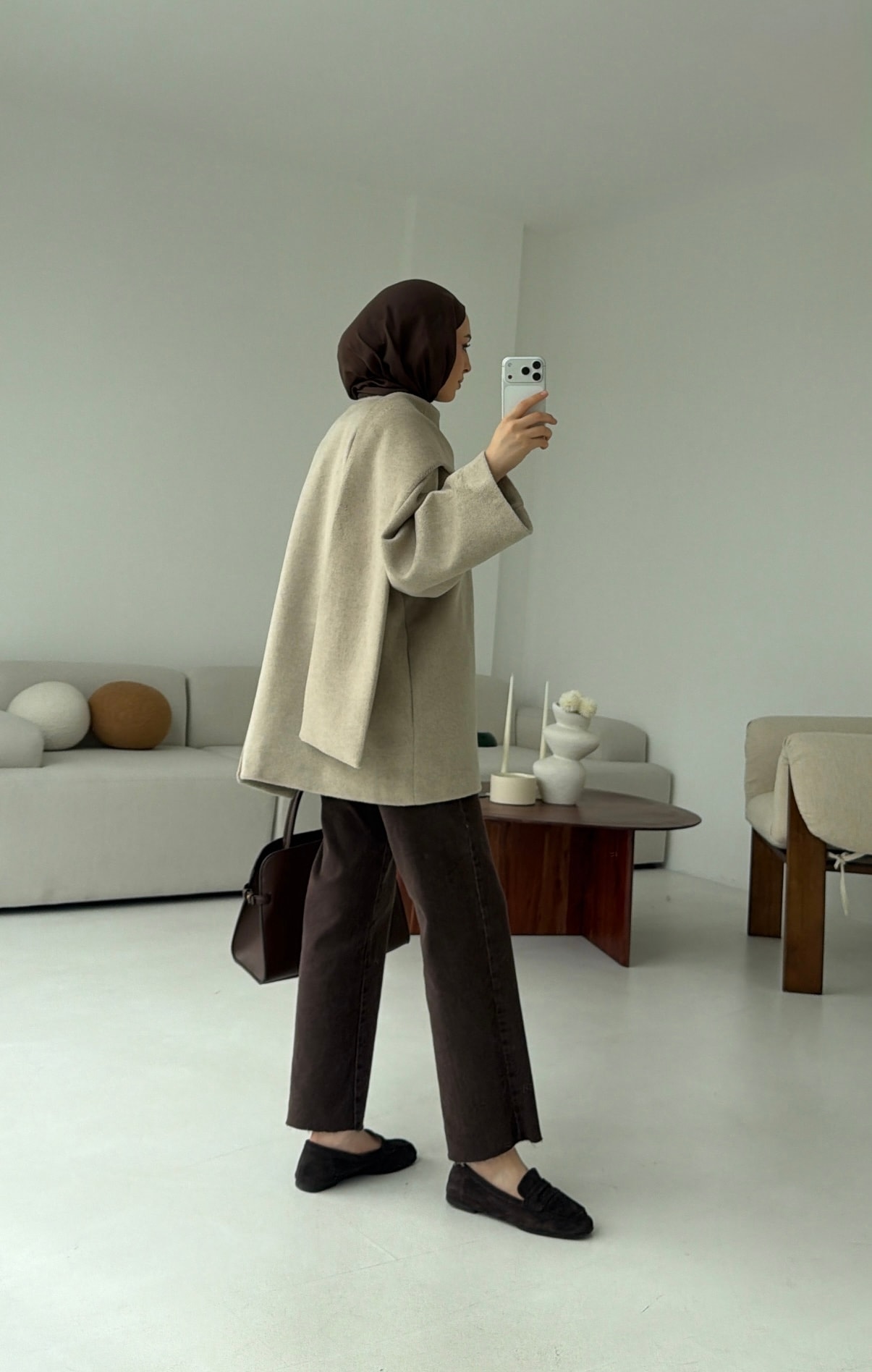 Atkılı Kaşe Kaban Bej