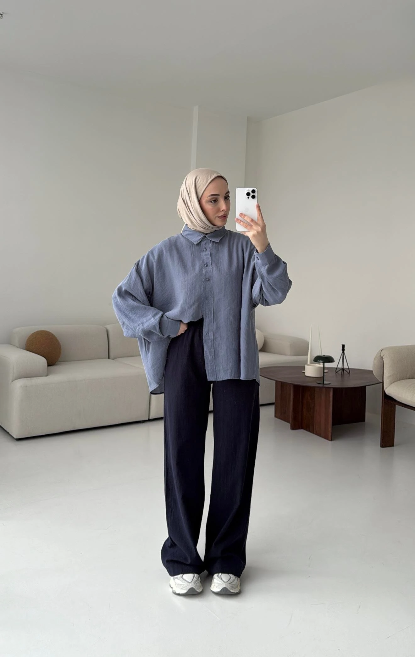 Tencel Pis Dikiş Oversize Mavi Gömlek