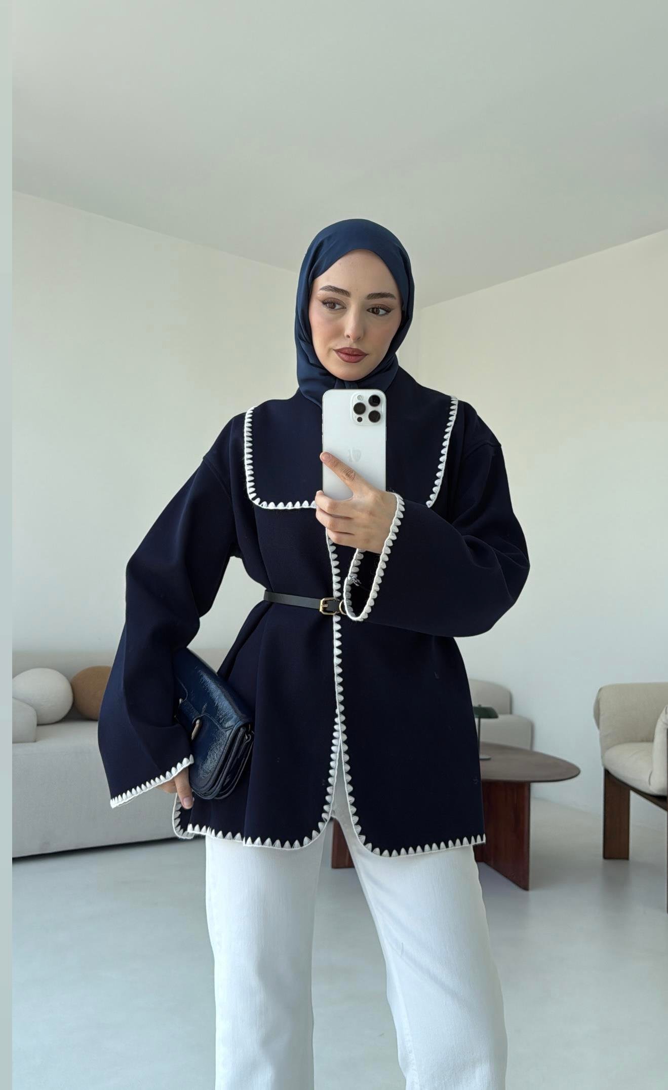 Dikişli Kaşe Ceket Lacivert