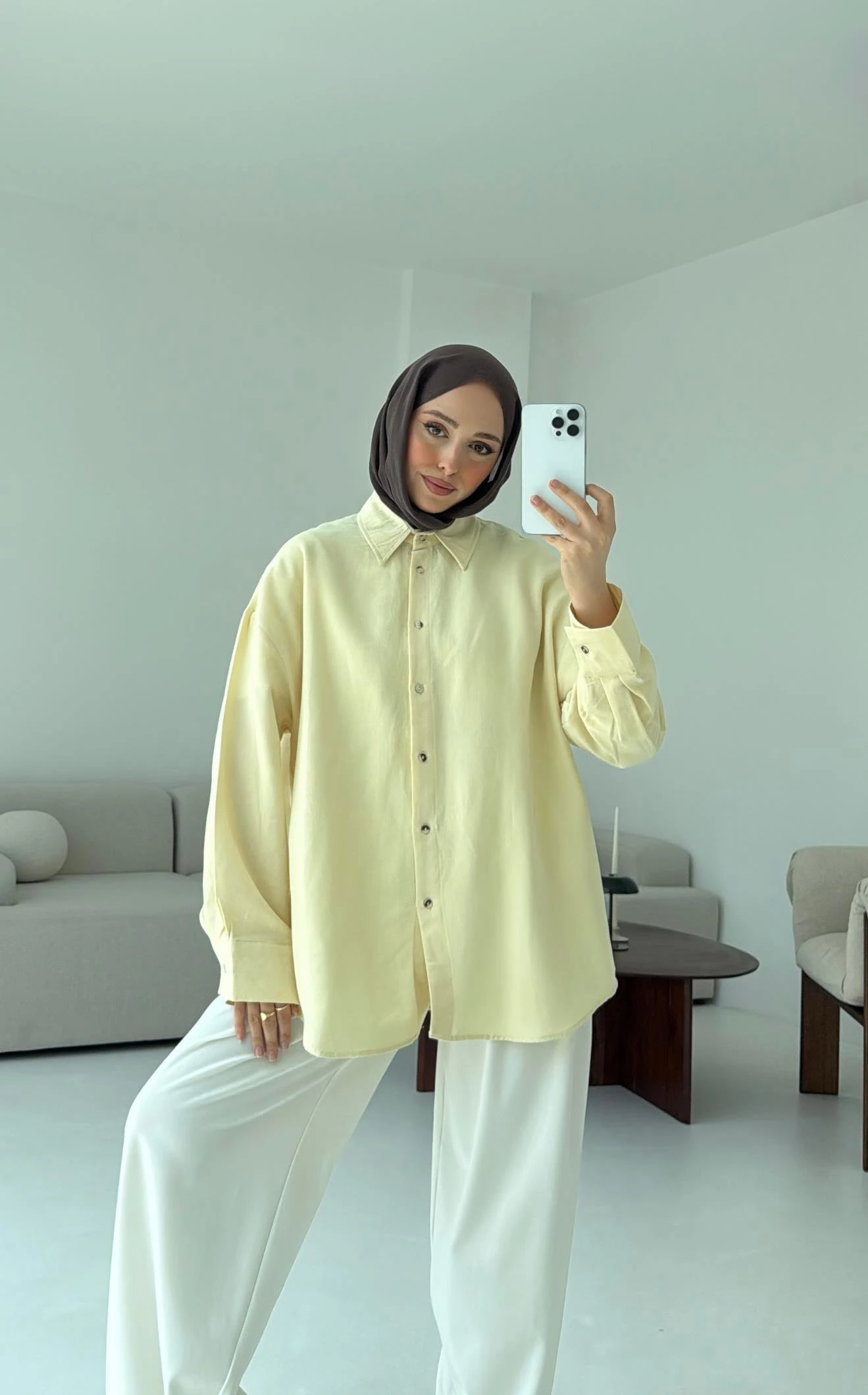 Basic Oversize  Keten Gömlek Sarı