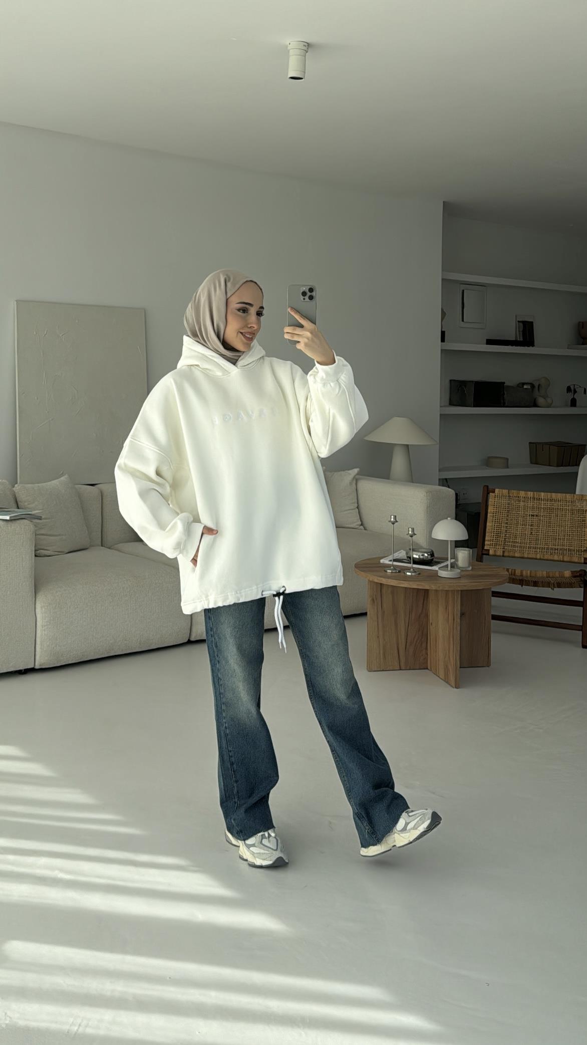 Savage Baskılı Swetshirt Beyaz