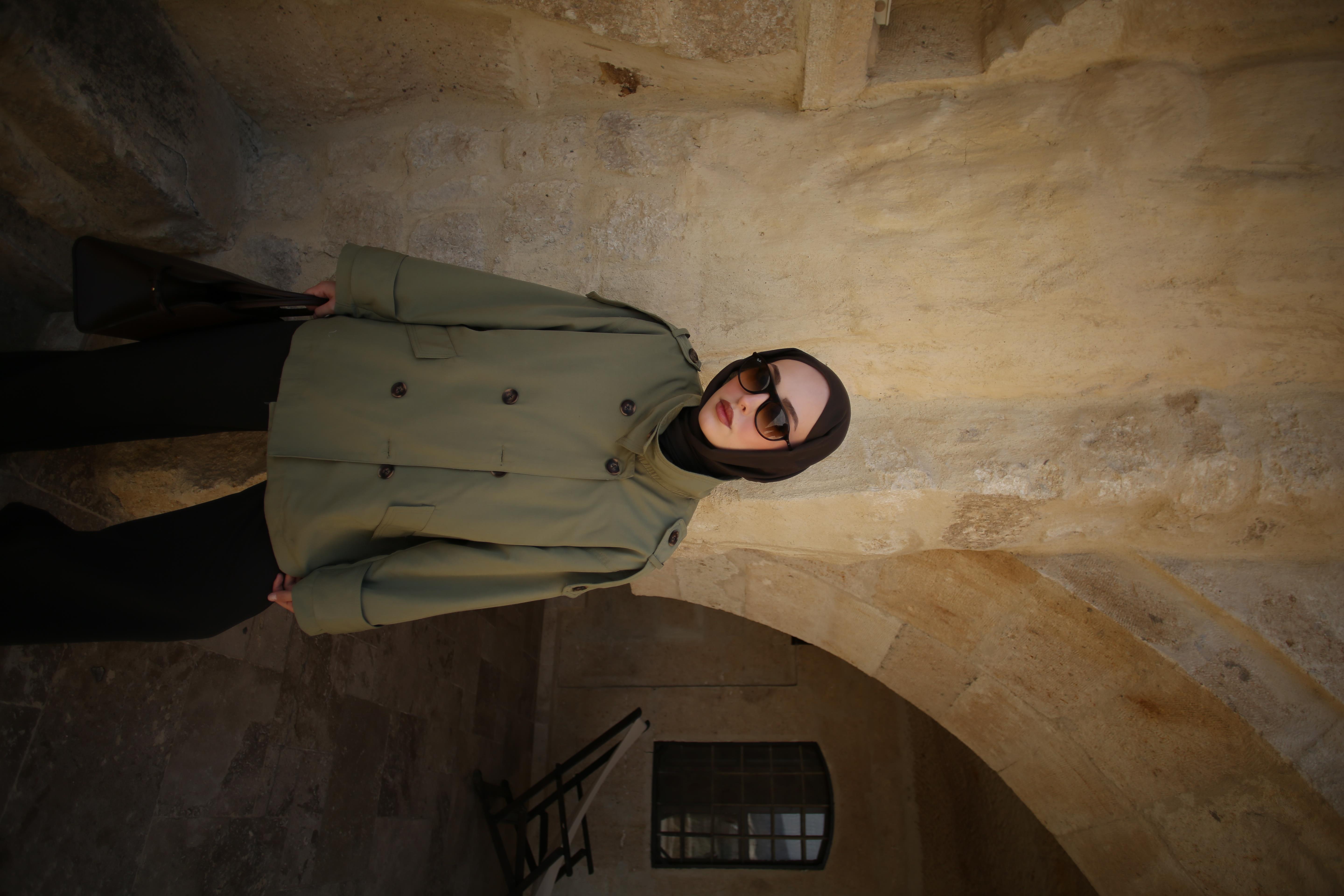 Omuz Apaletli Trençkot Haki