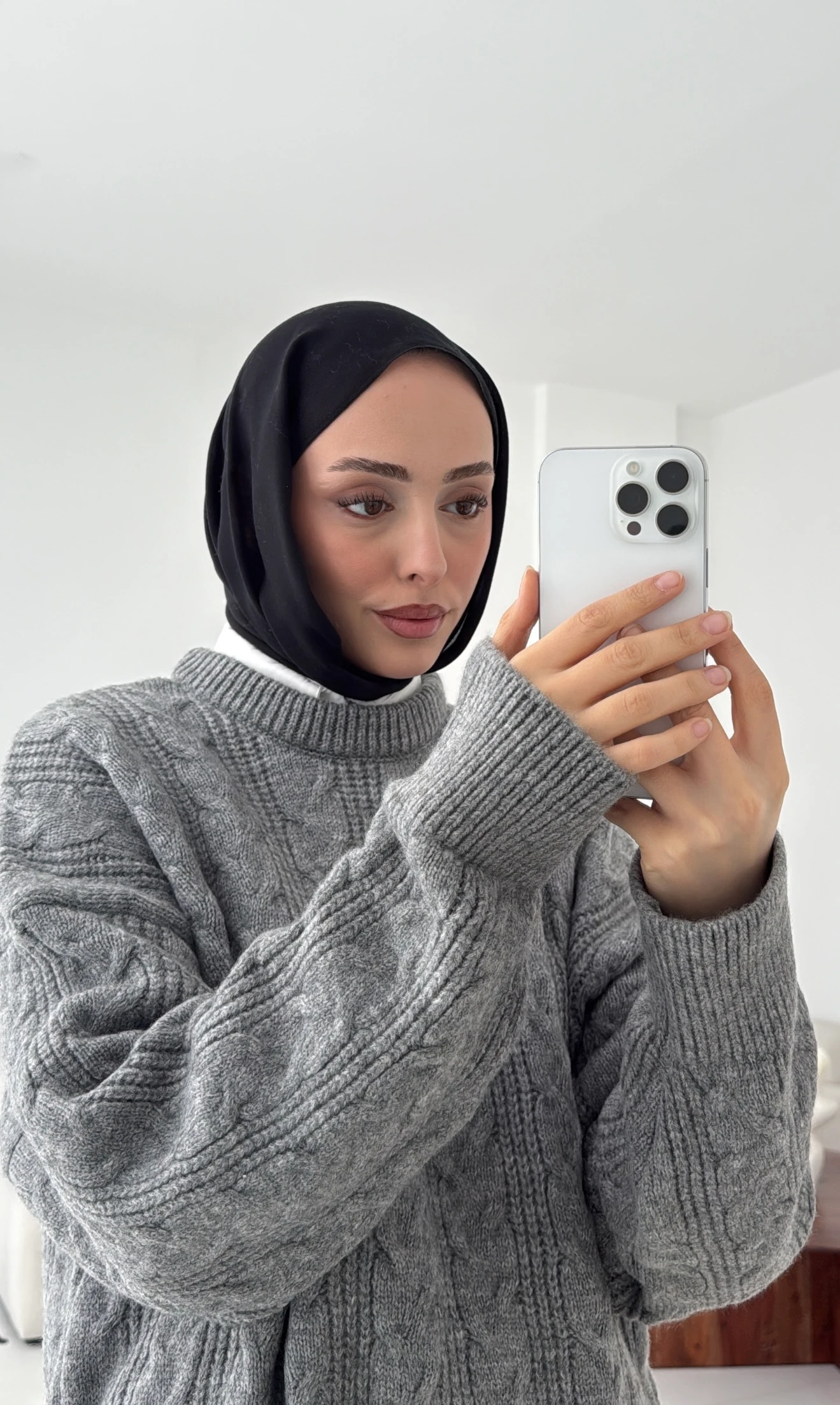 Kalın Saç Örgü Kazak Gri 