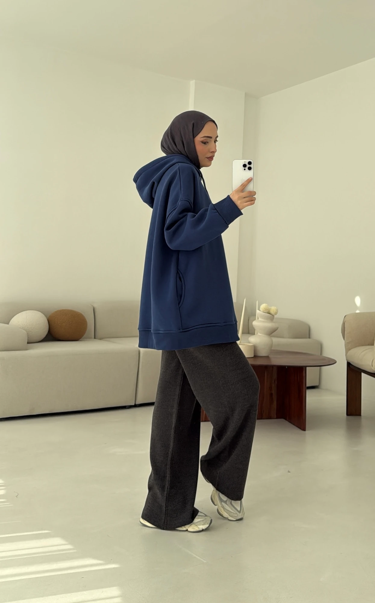 Gizli Cep Şardonlu Sweatshirt Mavi