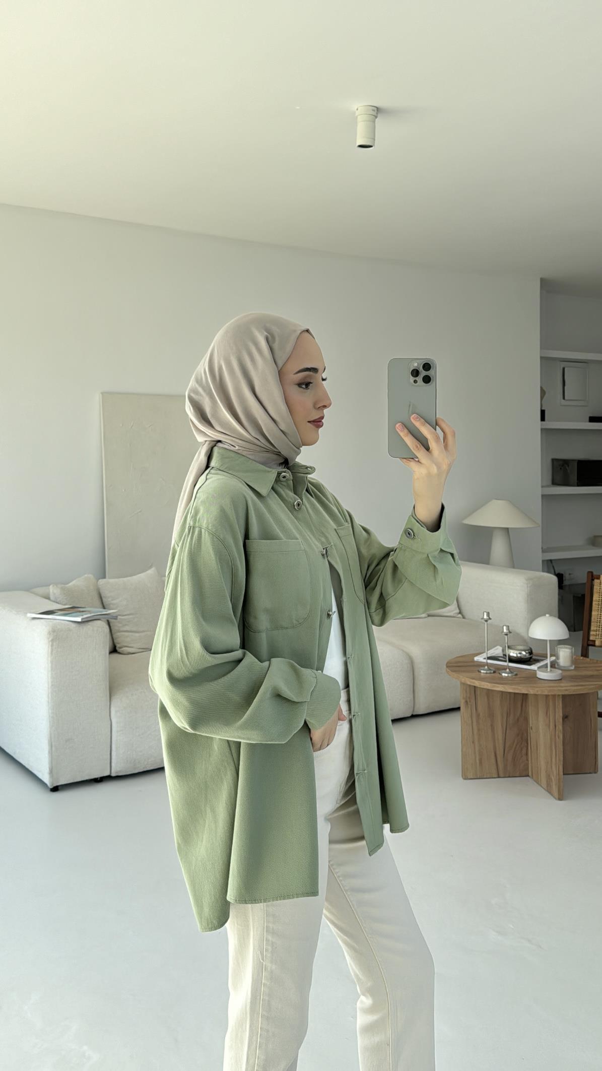 Apero Baskılı Gabardin Ceket Yeşil