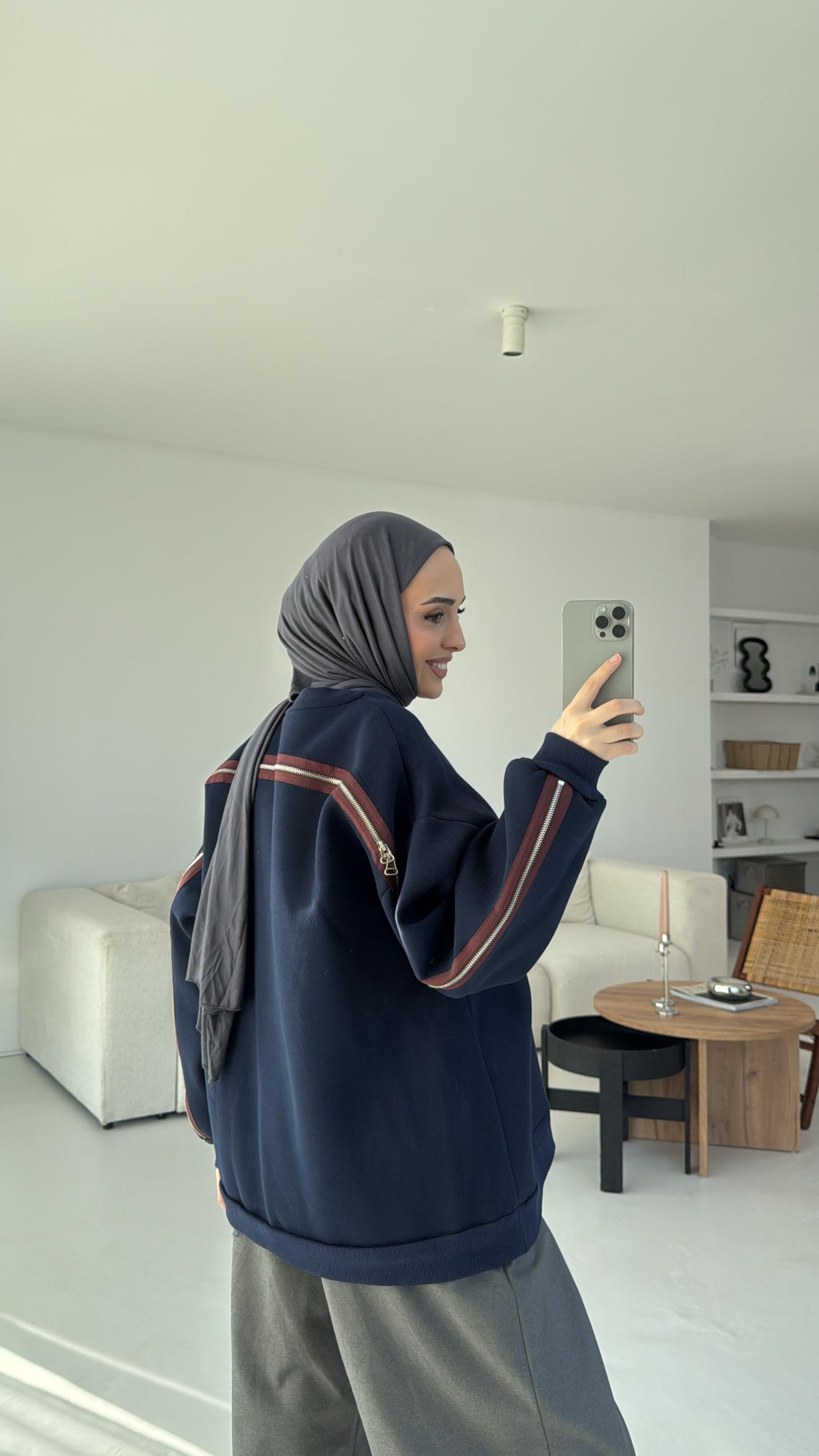 Baston Baskılı Sweatshirt Lacivert