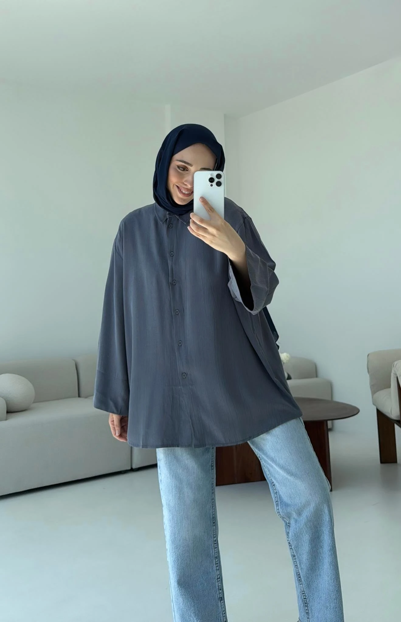 Tencel Yıkamalı Gömlek Antrasit