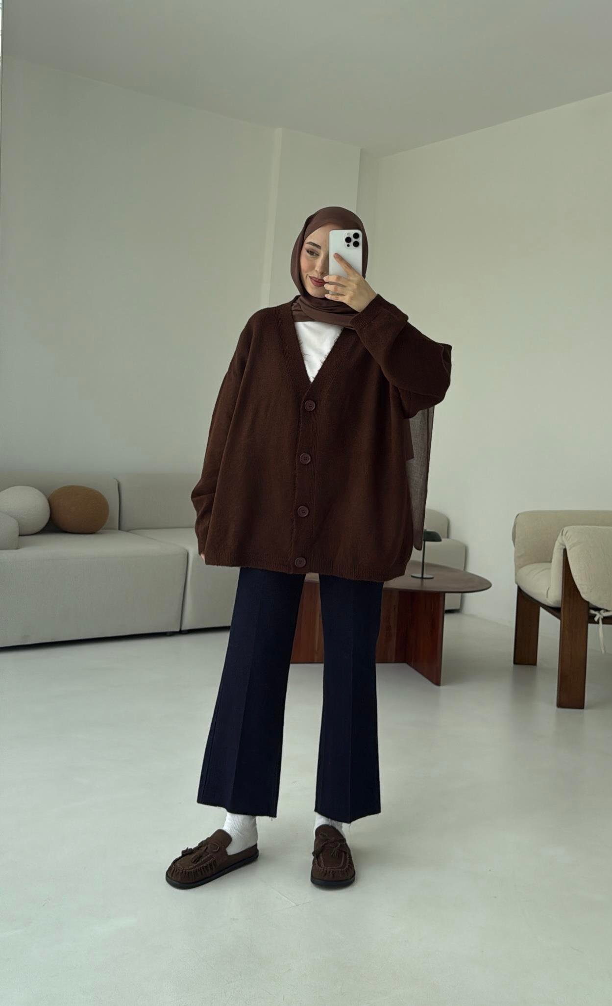 Oversize Yünlü Kazak Kahve