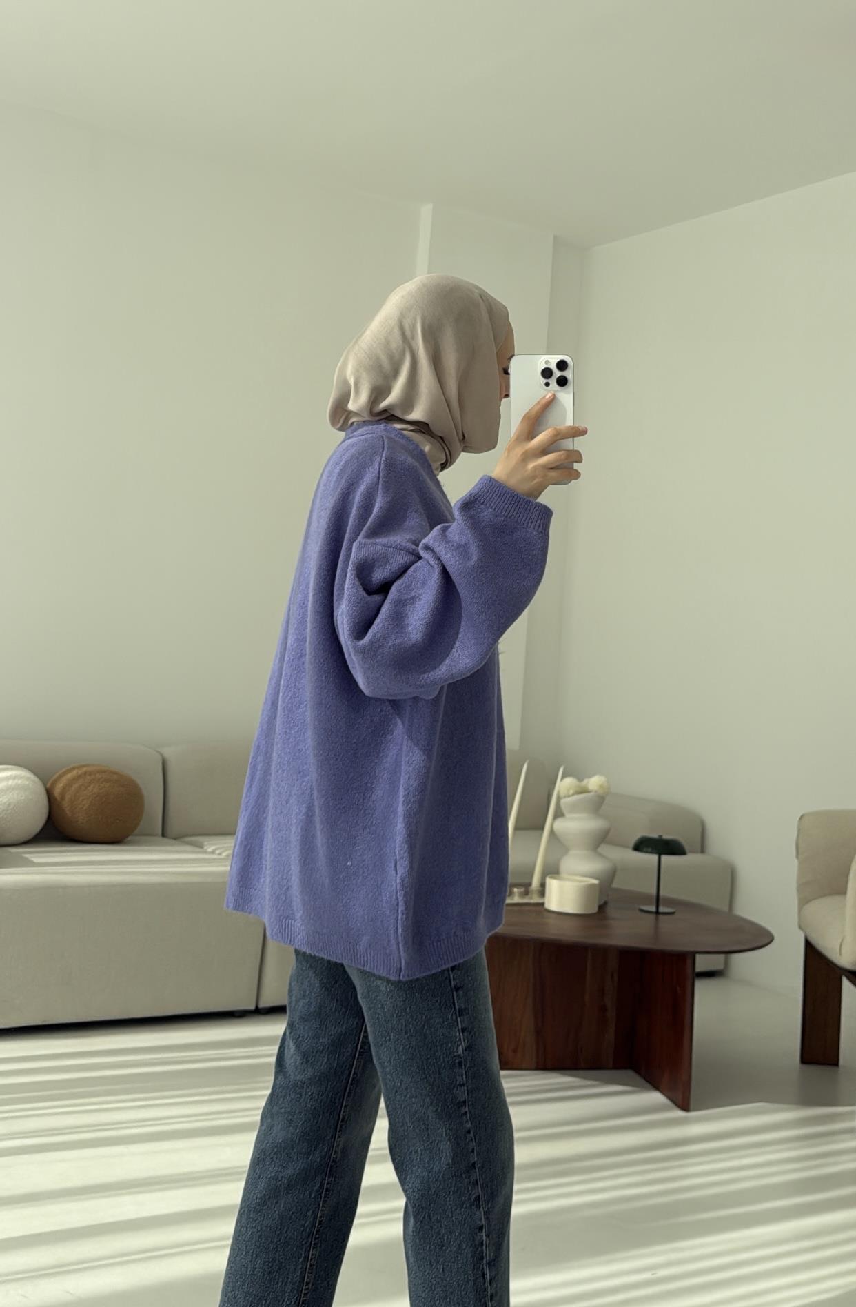 Oversize Yünlü Kazak Lila