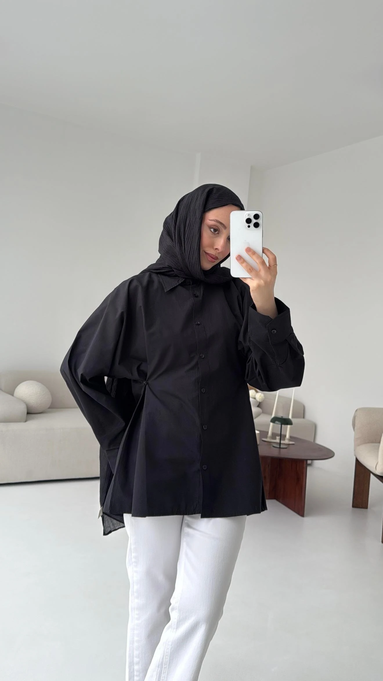 Yanları Düğmeli Gömlek Siyah