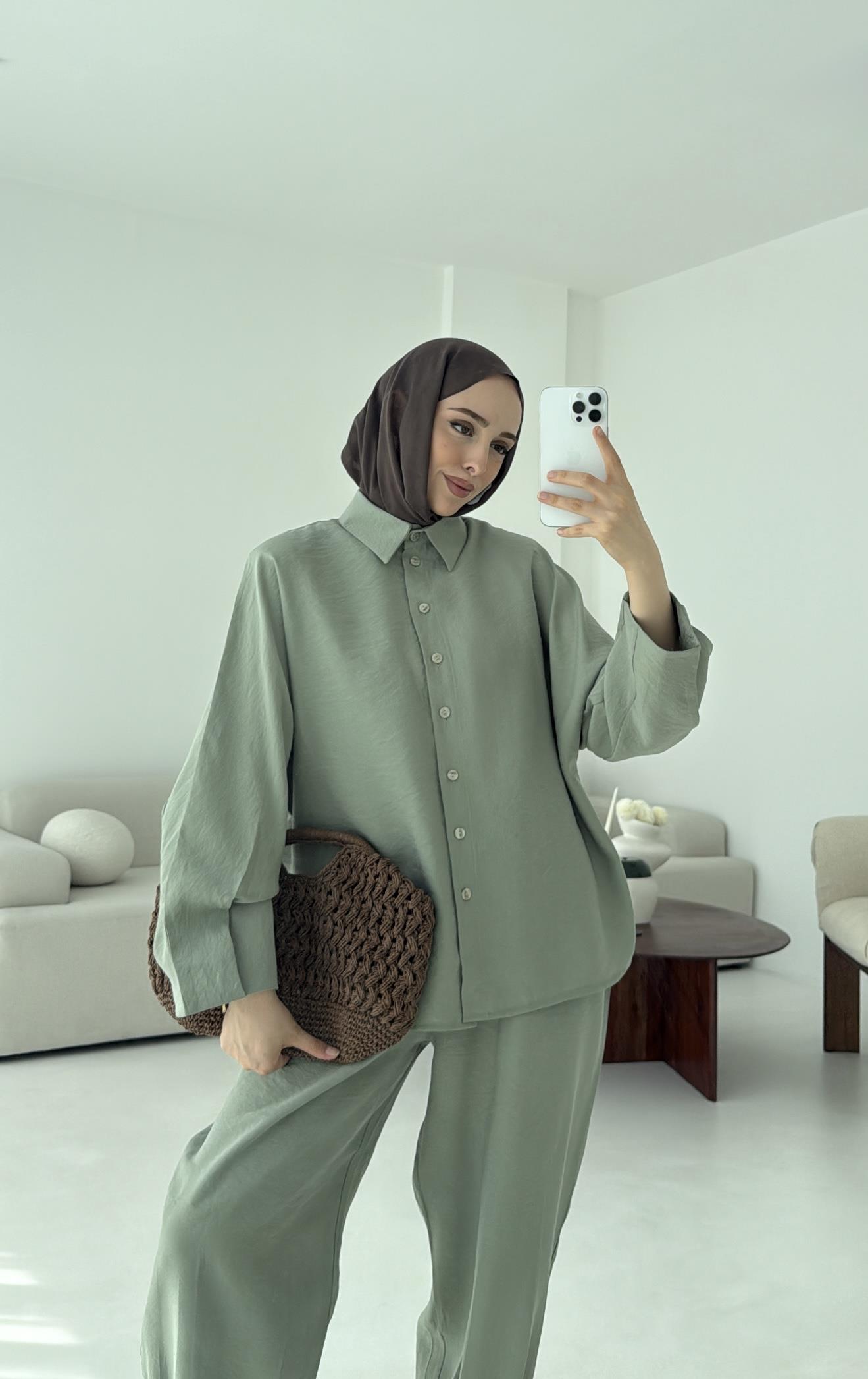 Pens Detay Tencel Takım Mint Yeşili