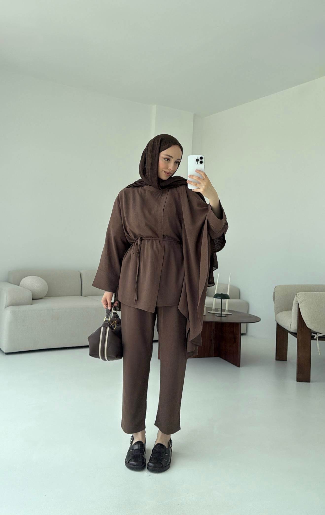 Volanlı Kimono Takım Kahve