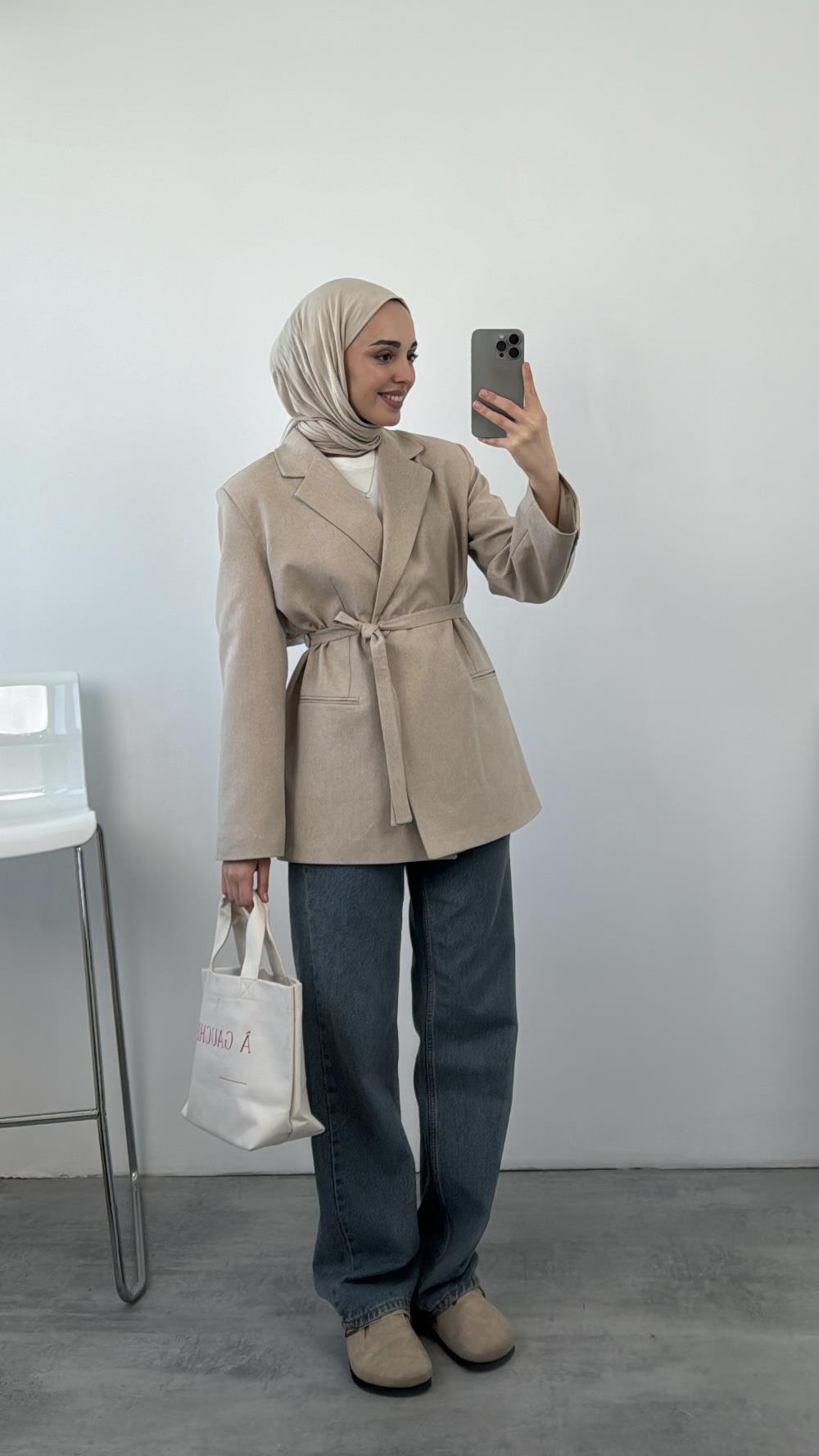 Bağlamalı Blazer Ceket Bej