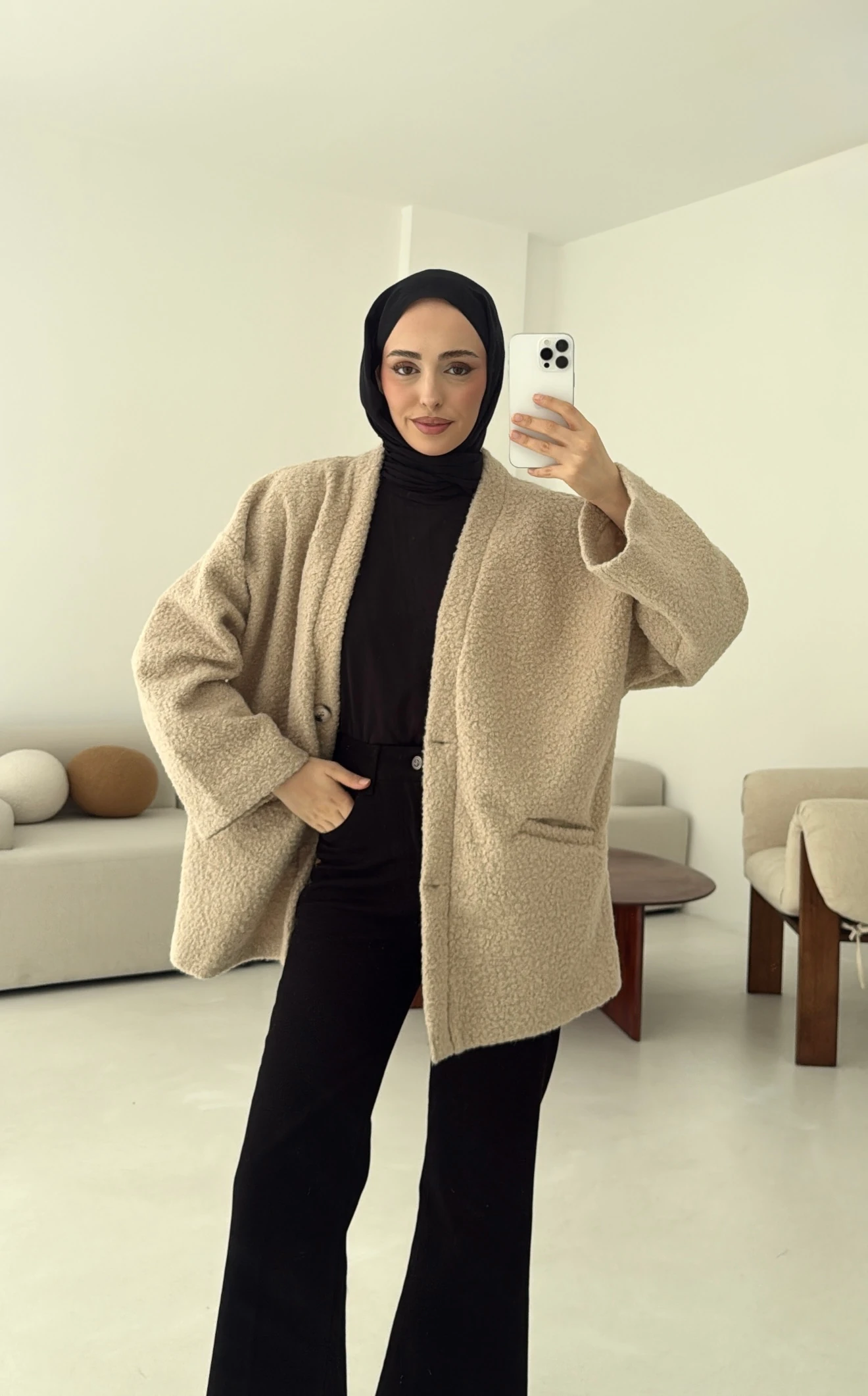 Kemerli Buklet Ceket Bej