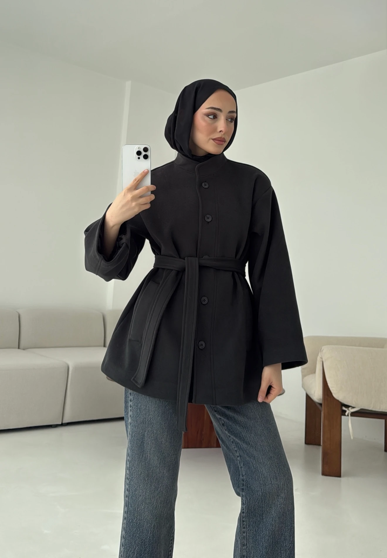 Hakim Yaka Atkılı Ceket/Kaban Koyu Gri