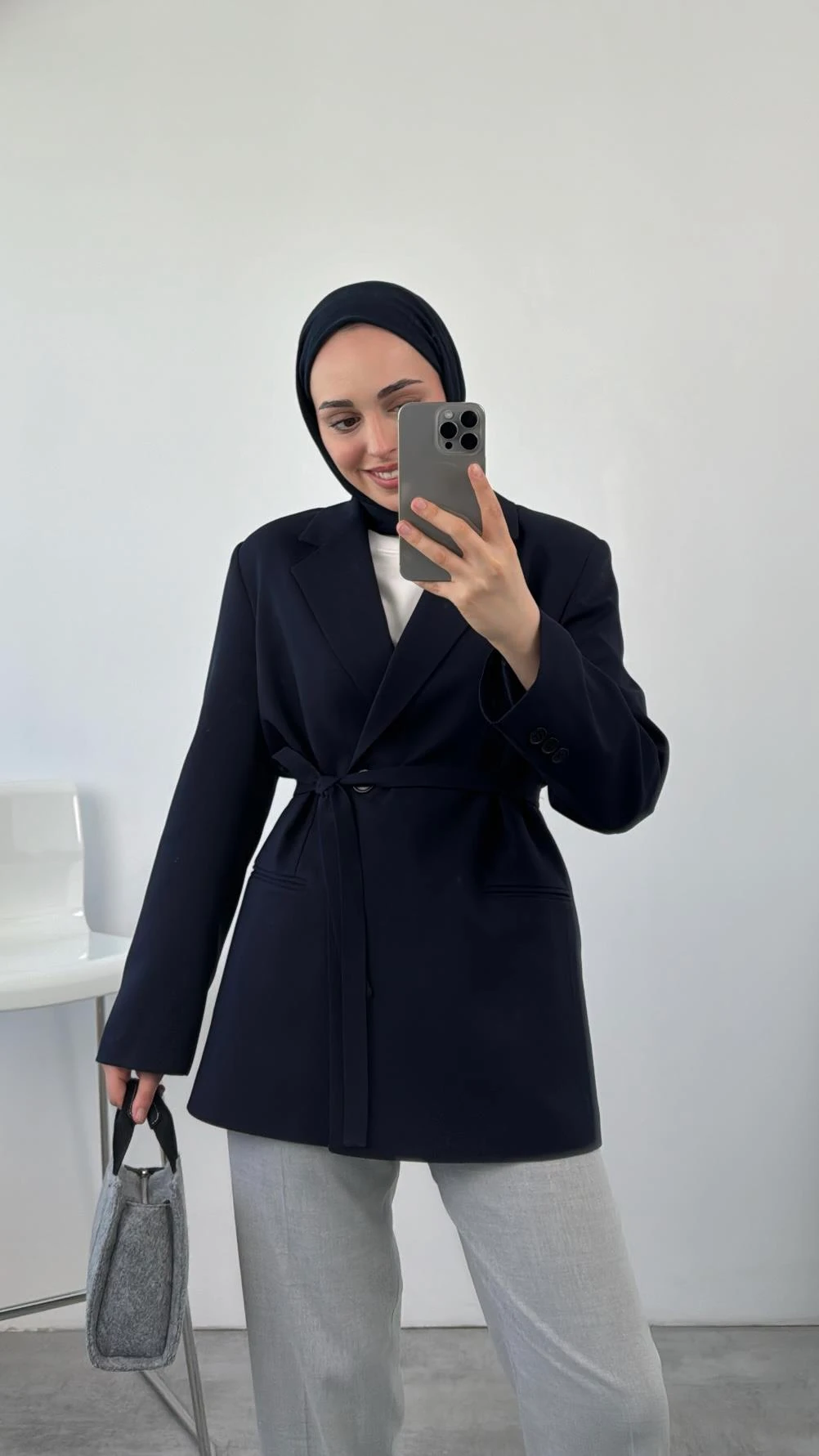 Bağlamalı Blazer Ceket Lacivert