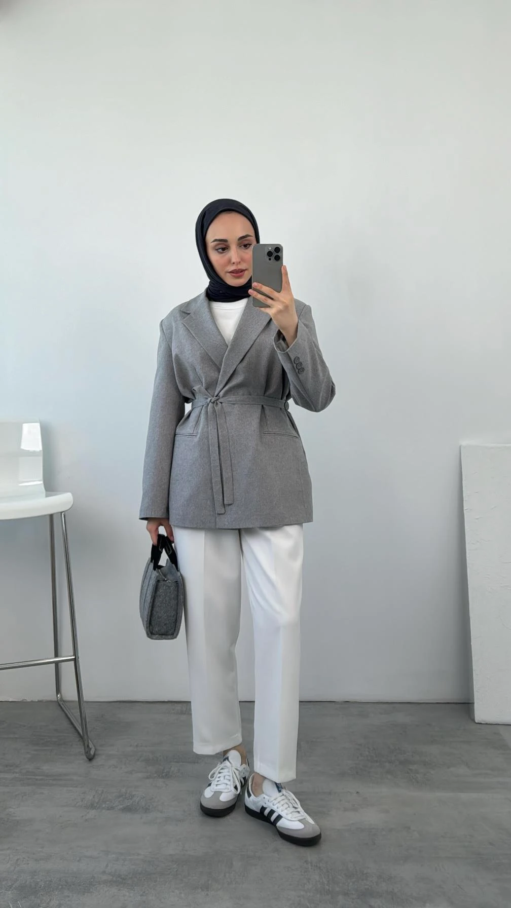 Bağlamalı Blazer Ceket Gri
