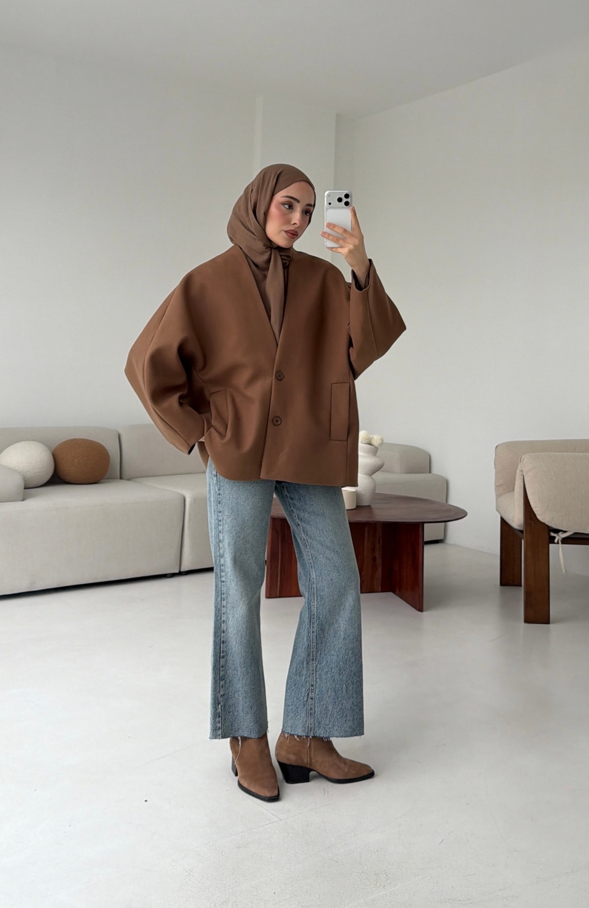 Soft Oversize Kaşe Kaban Kestane Kahve