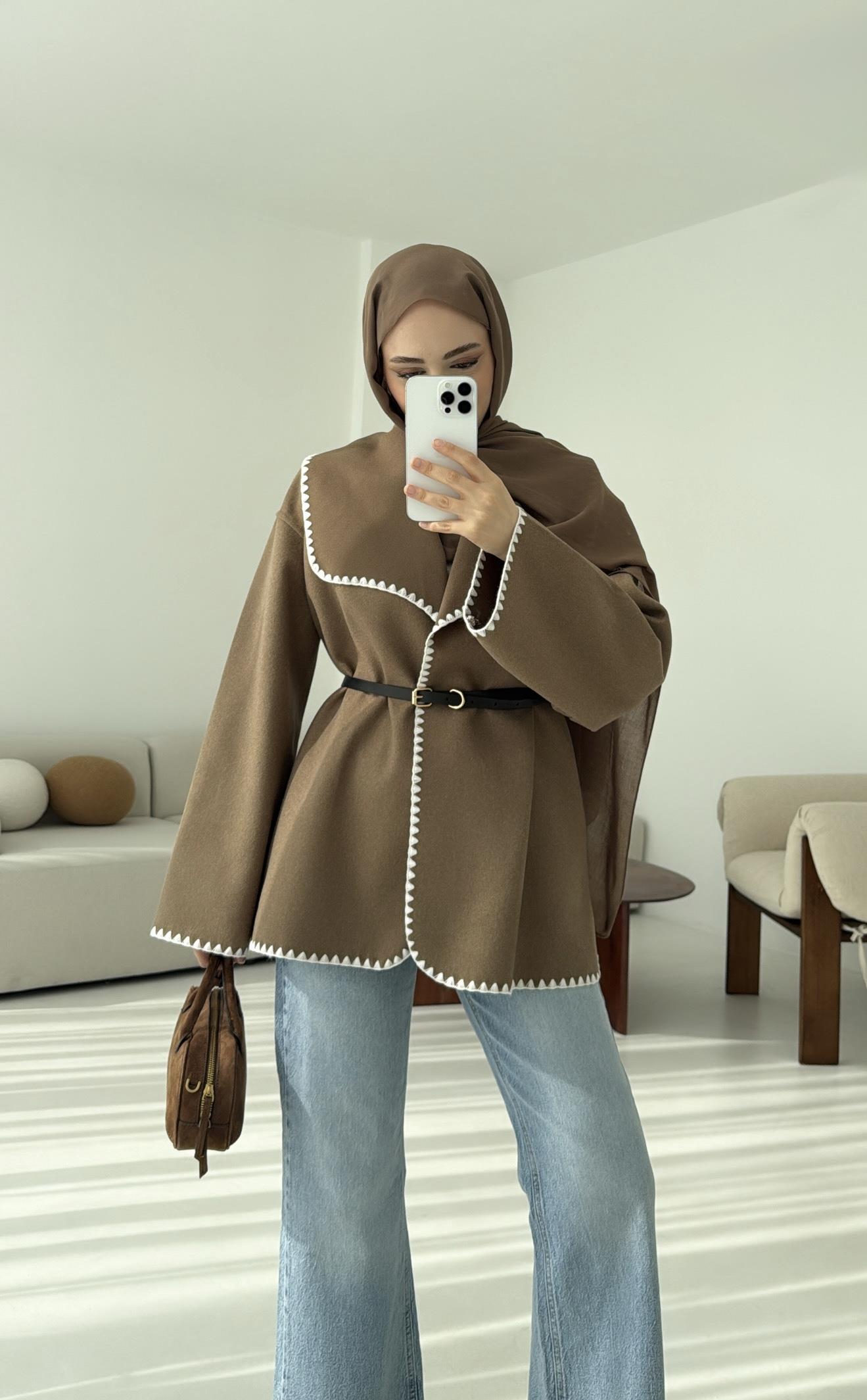 Dikişli Kaşe Ceket Camel