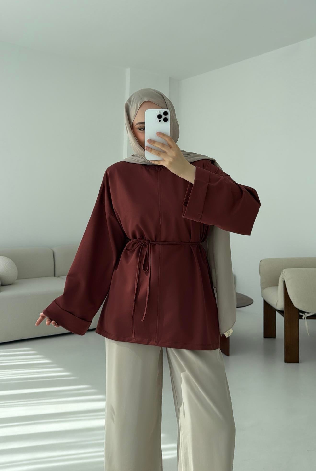 Bağlamalı Yanı Yırtmaç Detay Sweat Kiremit