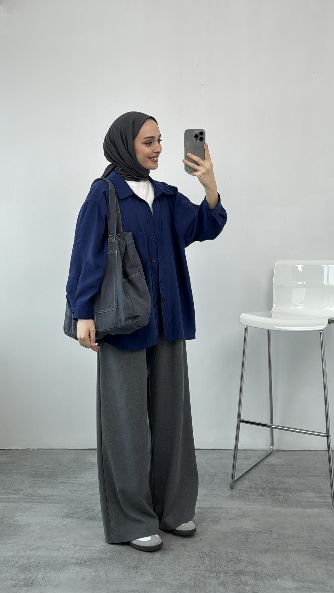 Tencel Oversize Gömlek Lacivert