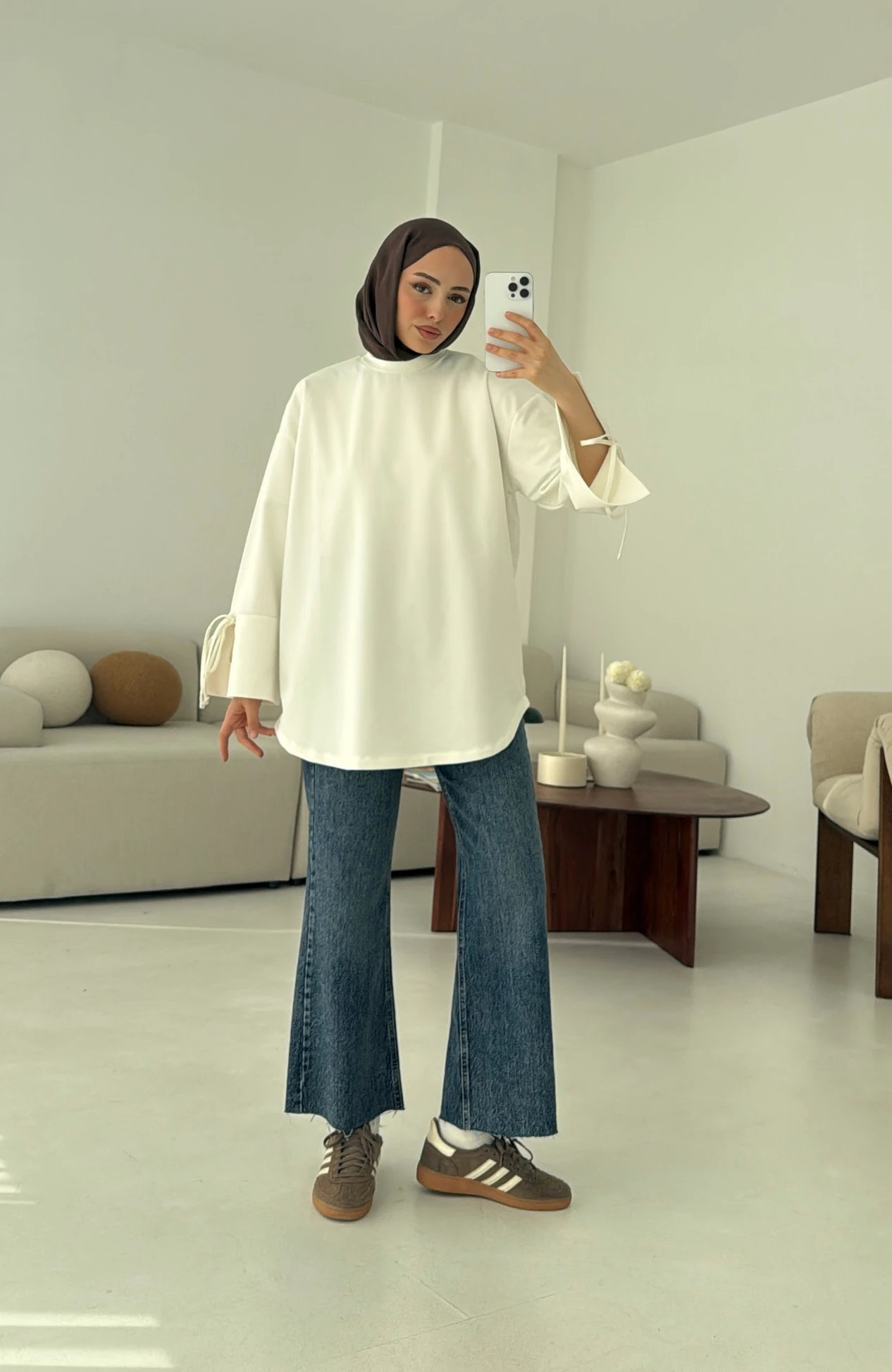 Manşeti Yırtmaçlı Sweat Ekru Antrasit