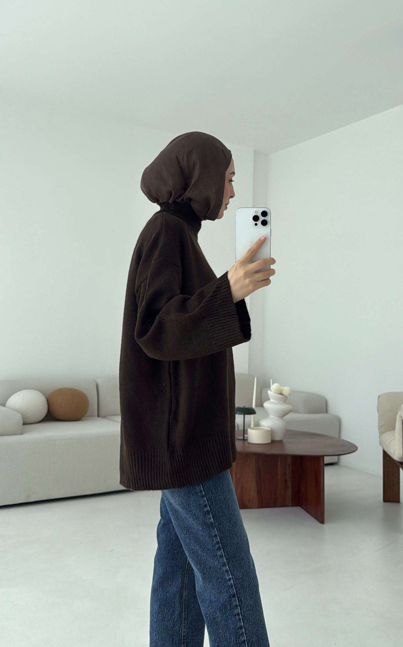 Yarım Yaka Triko Kazak Koyu Kahve