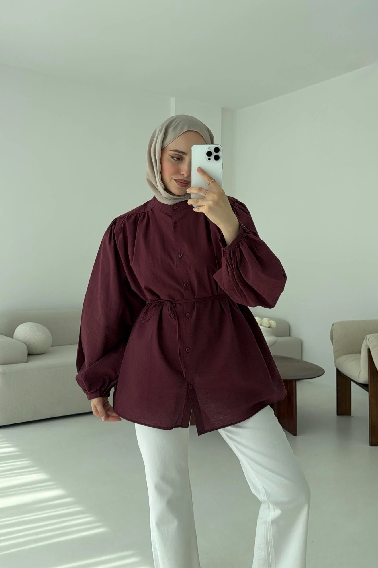 Risa Balon Kol Gömlek Bordo