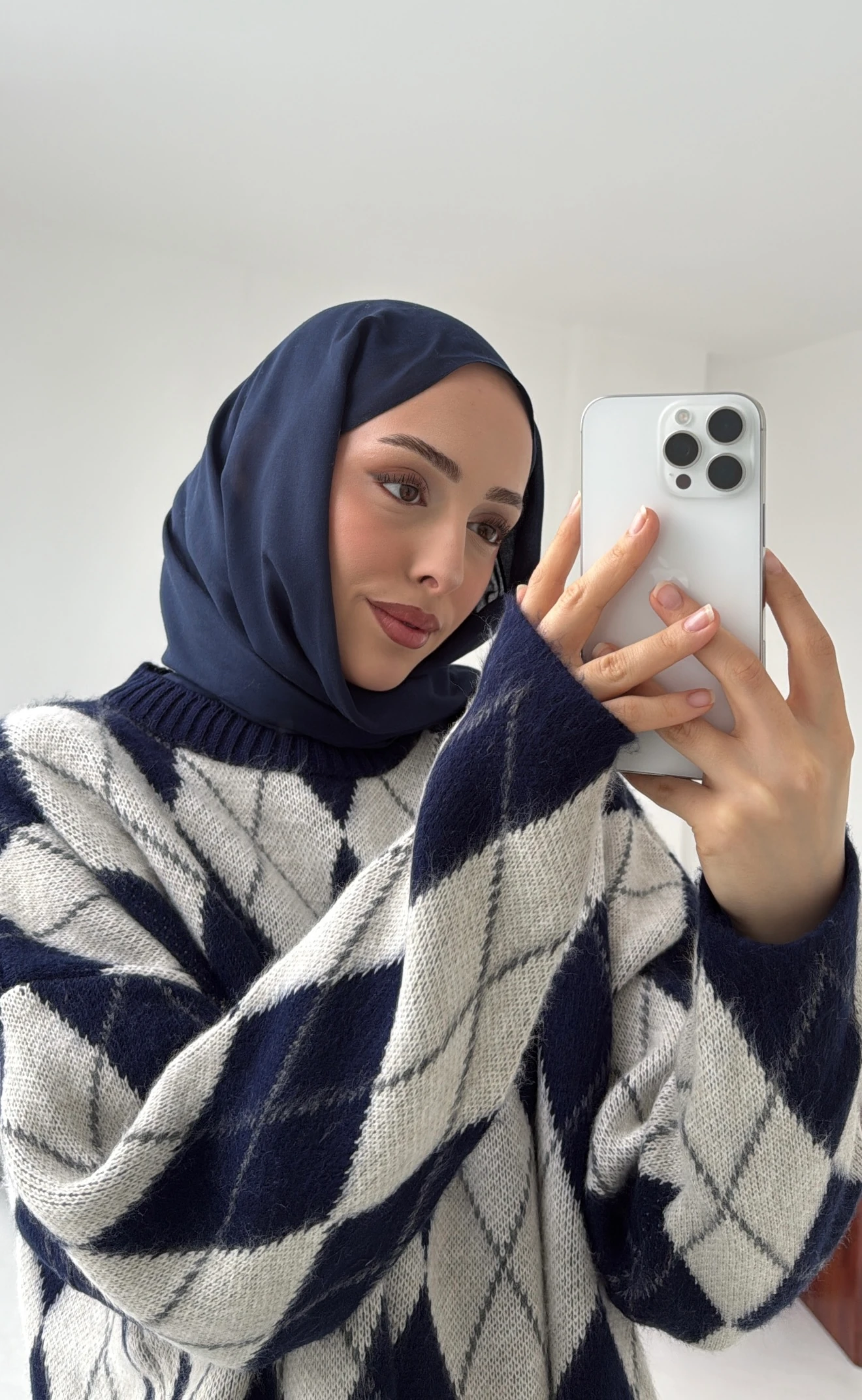 Premium Desenli Kalın Kazak Krem/Lacivert