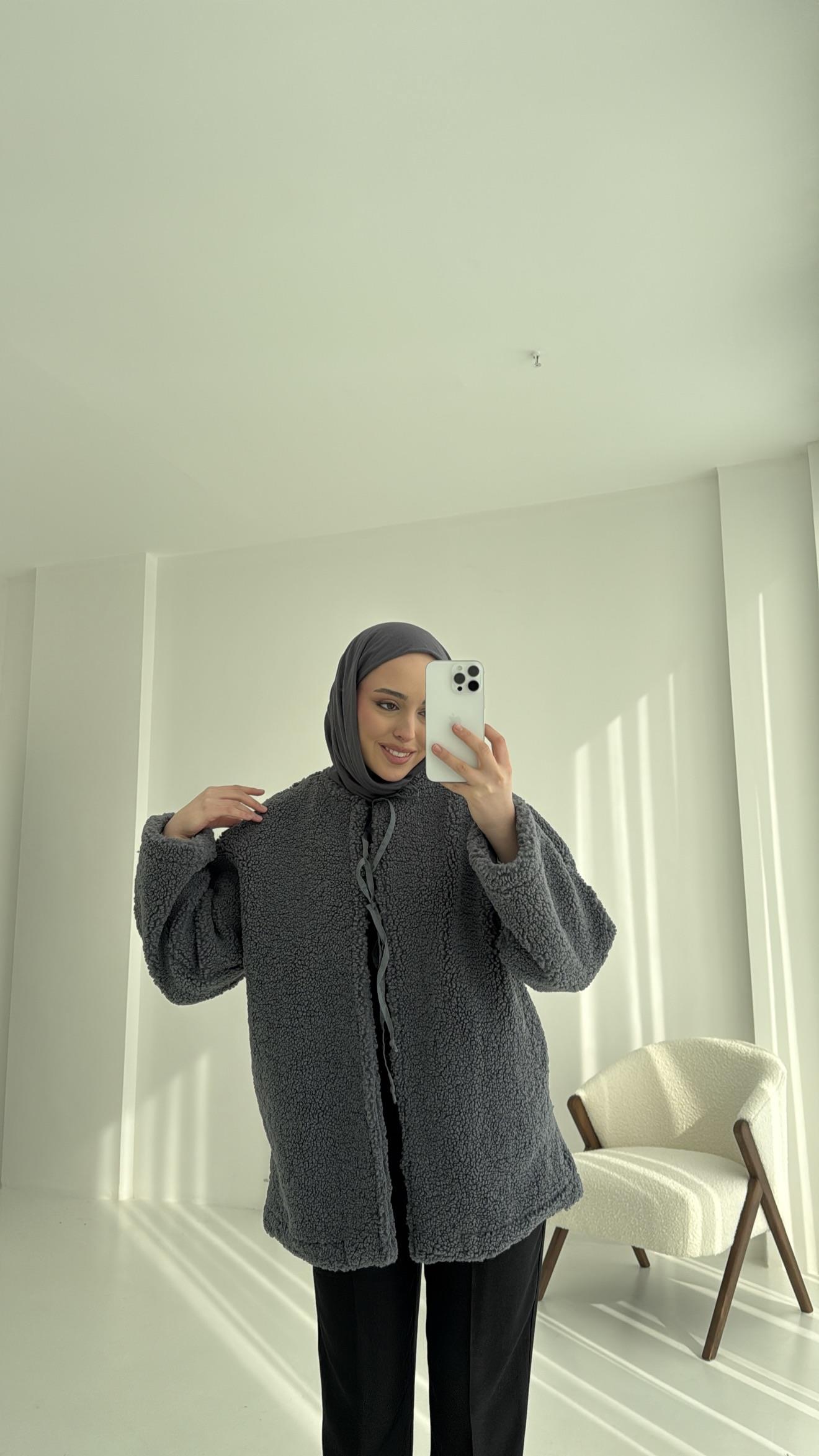 Teddy Bağlamalı Ceket Antrasit