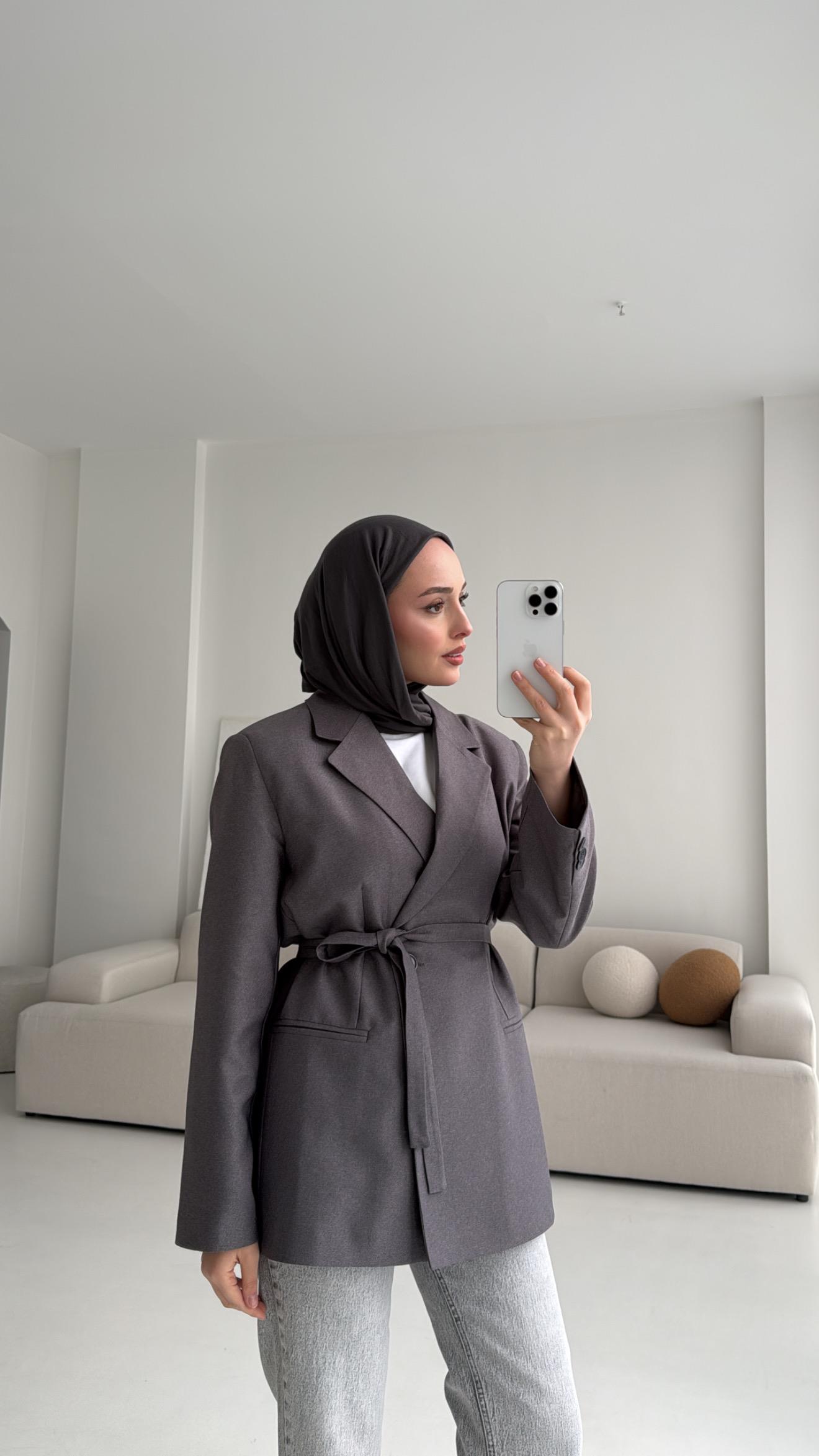Bağlamalı Blazer Ceket Gri