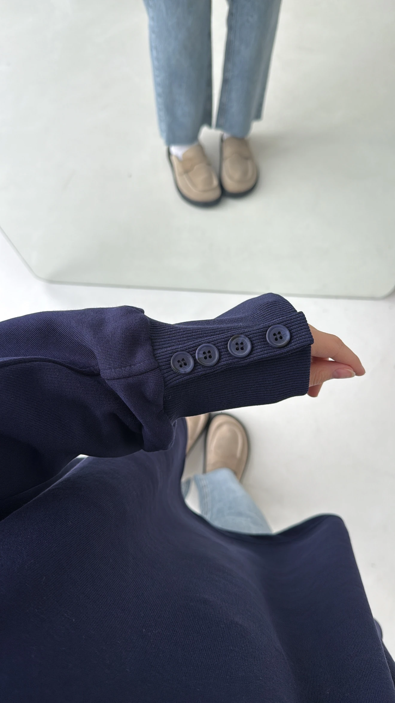 Manşeti Düğme Detay Swearshirt Lacivert