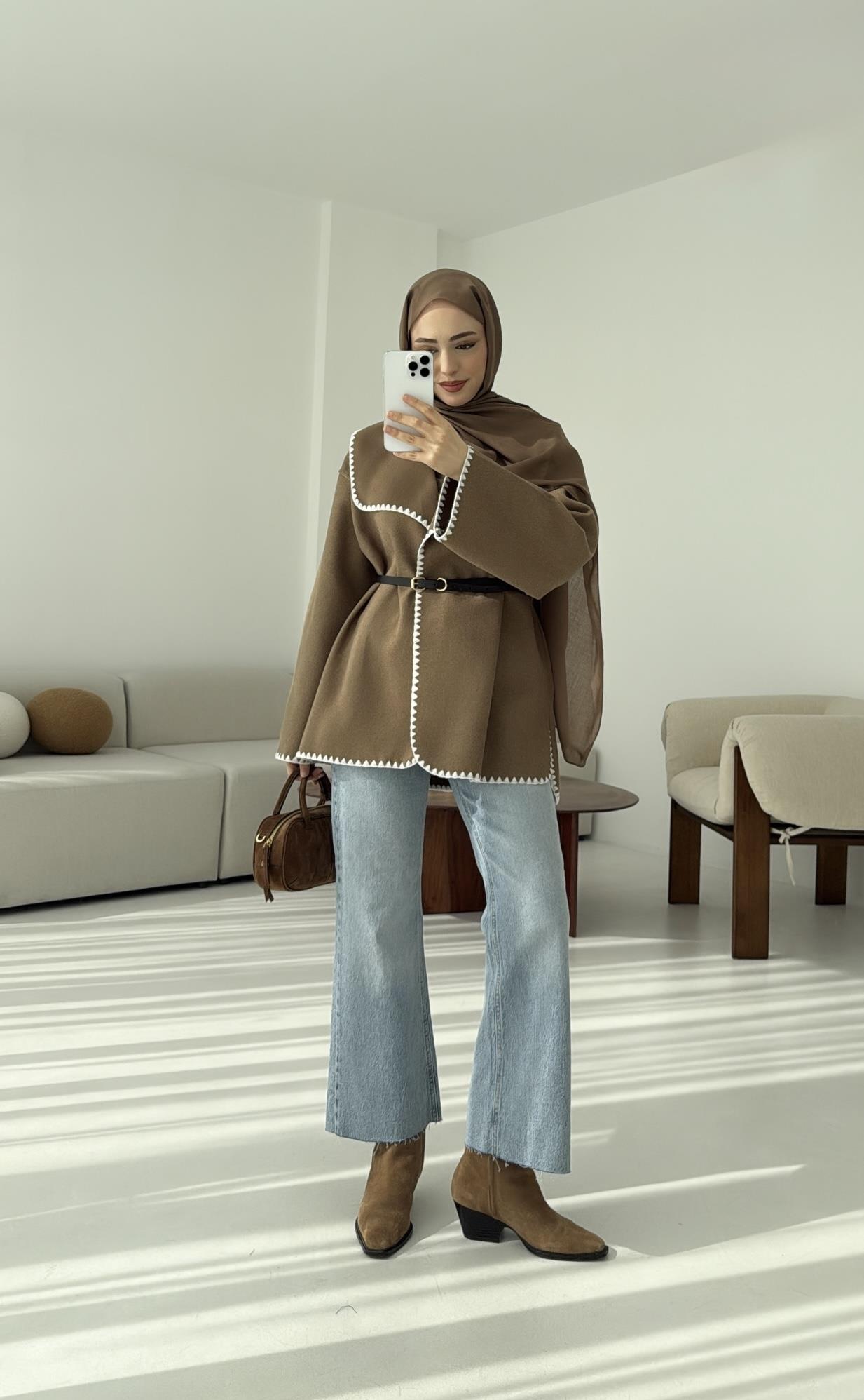 Dikişli Kaşe Ceket Camel