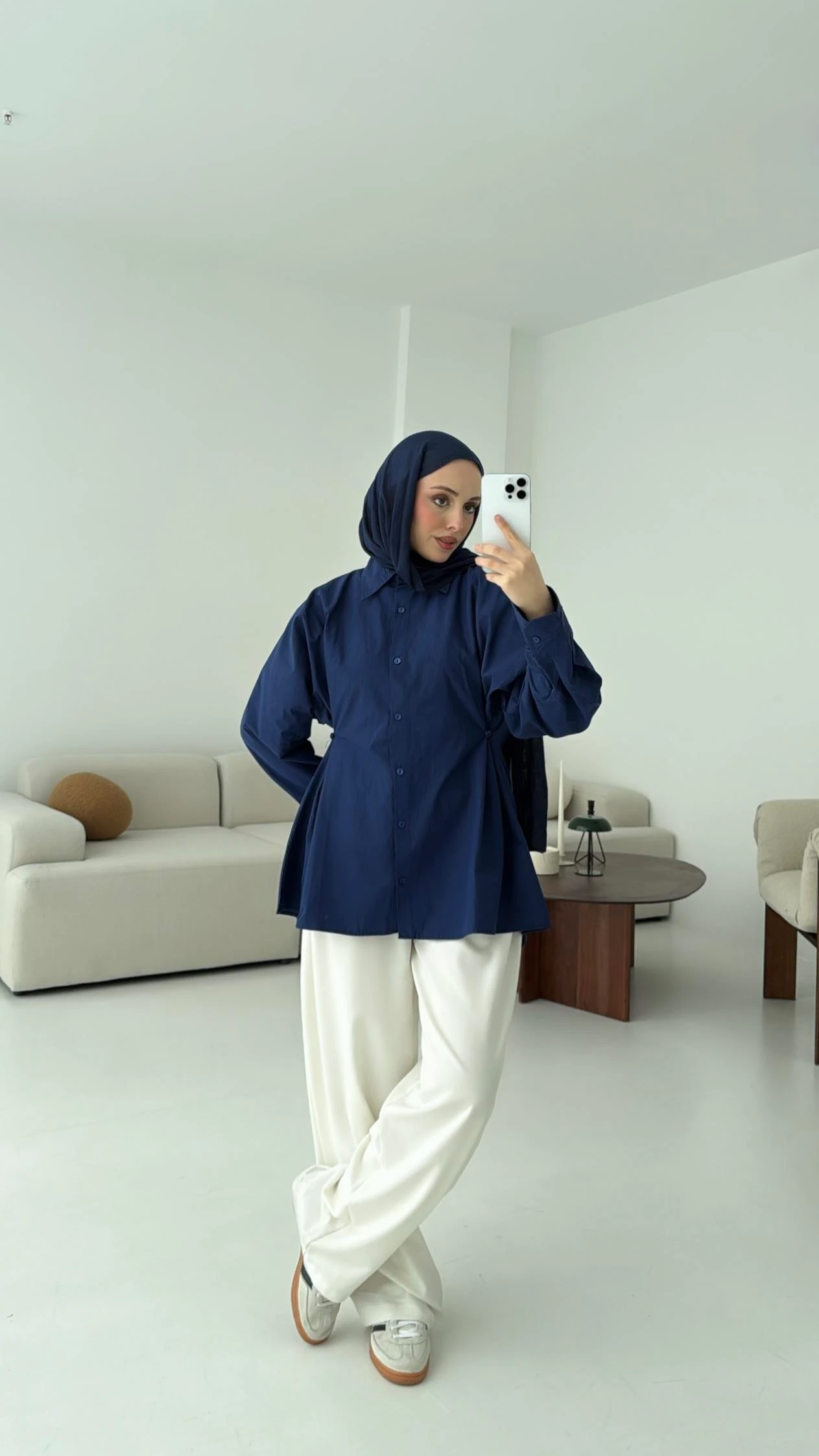 Yanları Düğmeli Gömlek Lacivert