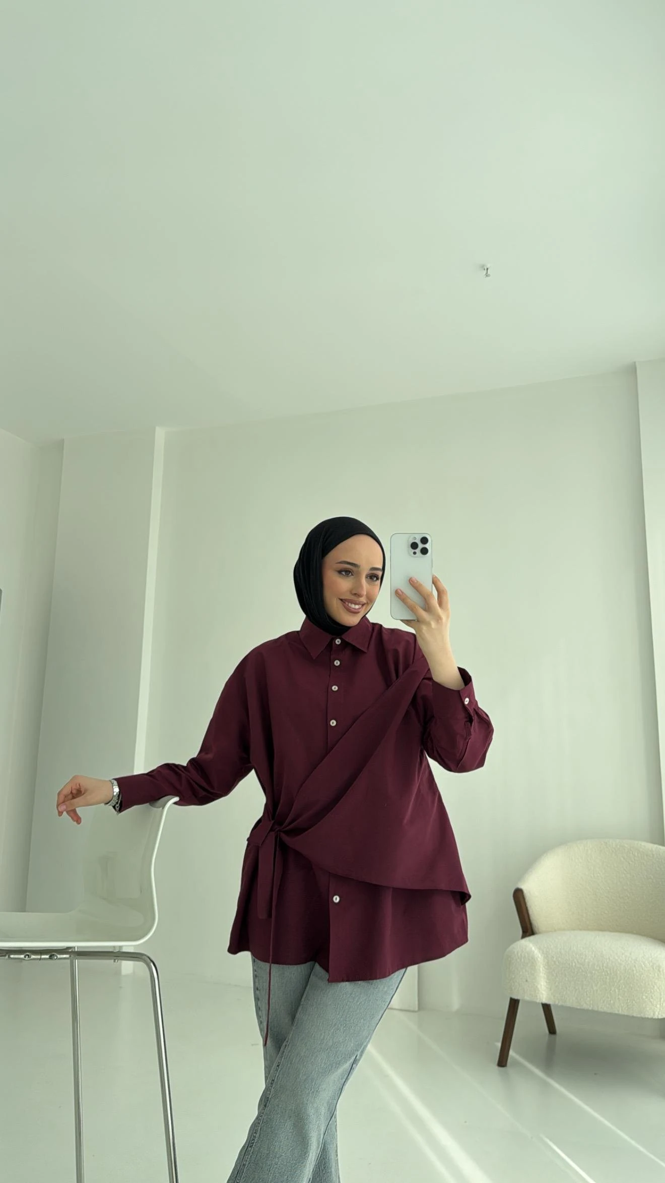 Çapraz Kuşak Gömlek Bordo